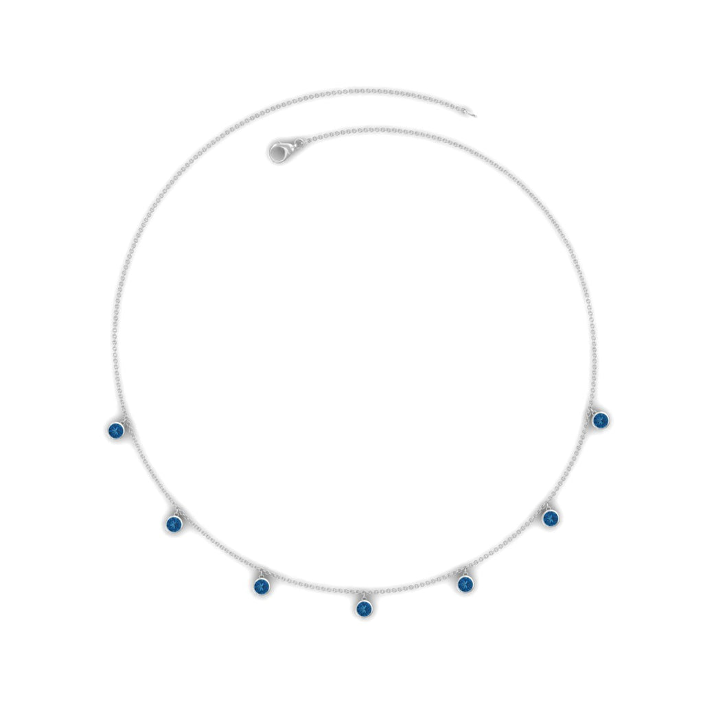 Real London Blue Topaz Station Necklace in Bezel Setting