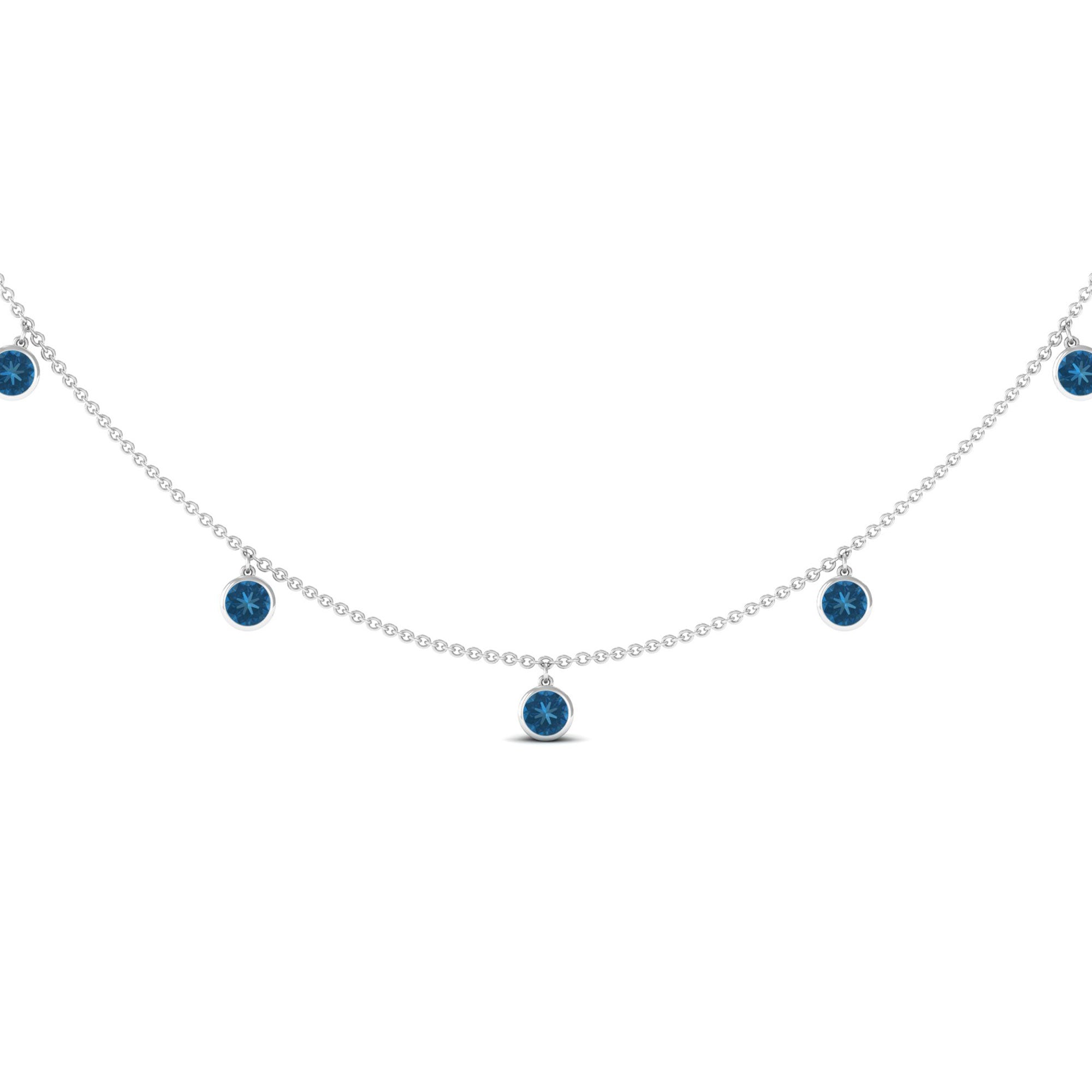Real London Blue Topaz Station Necklace in Bezel Setting