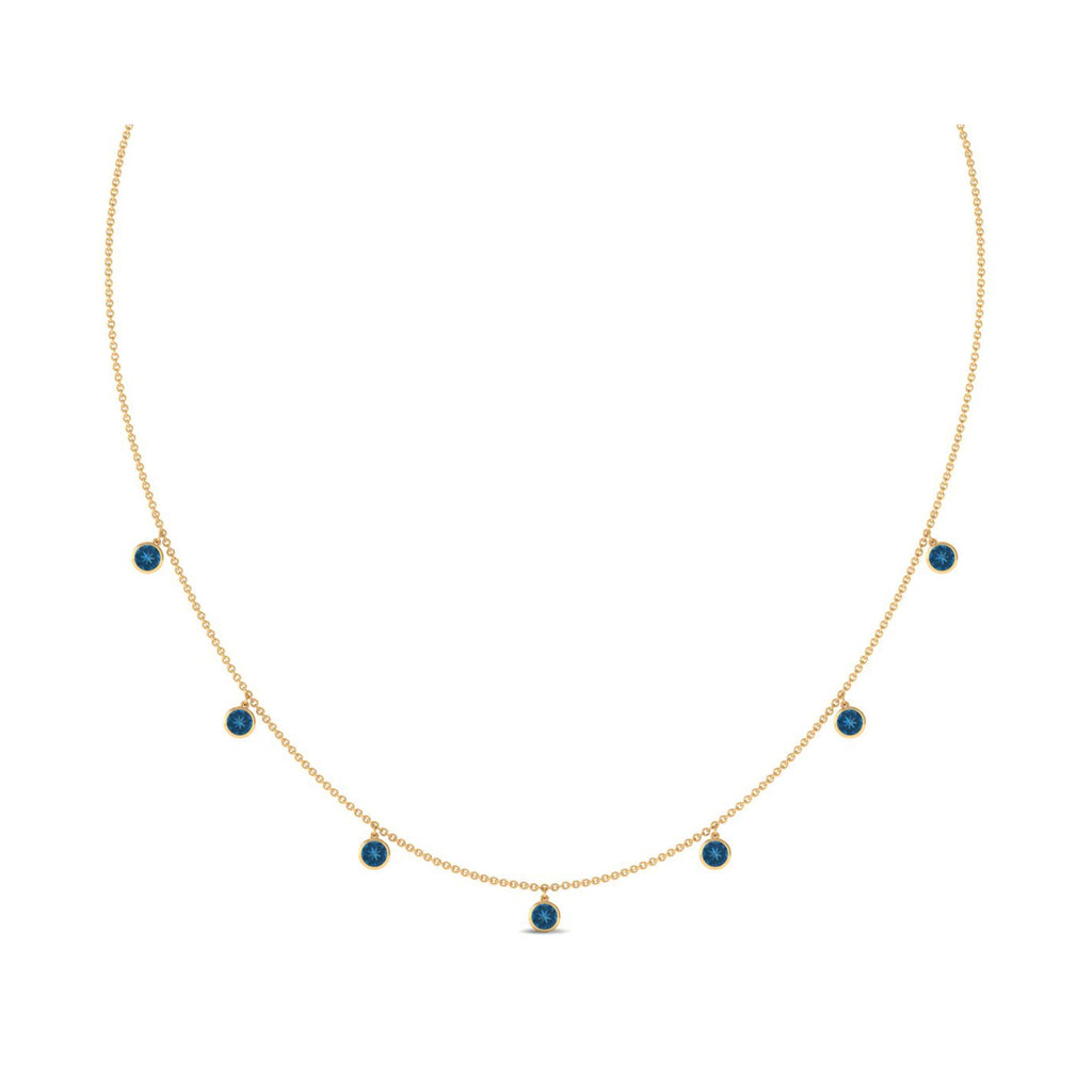 Real London Blue Topaz Station Necklace in Bezel Setting