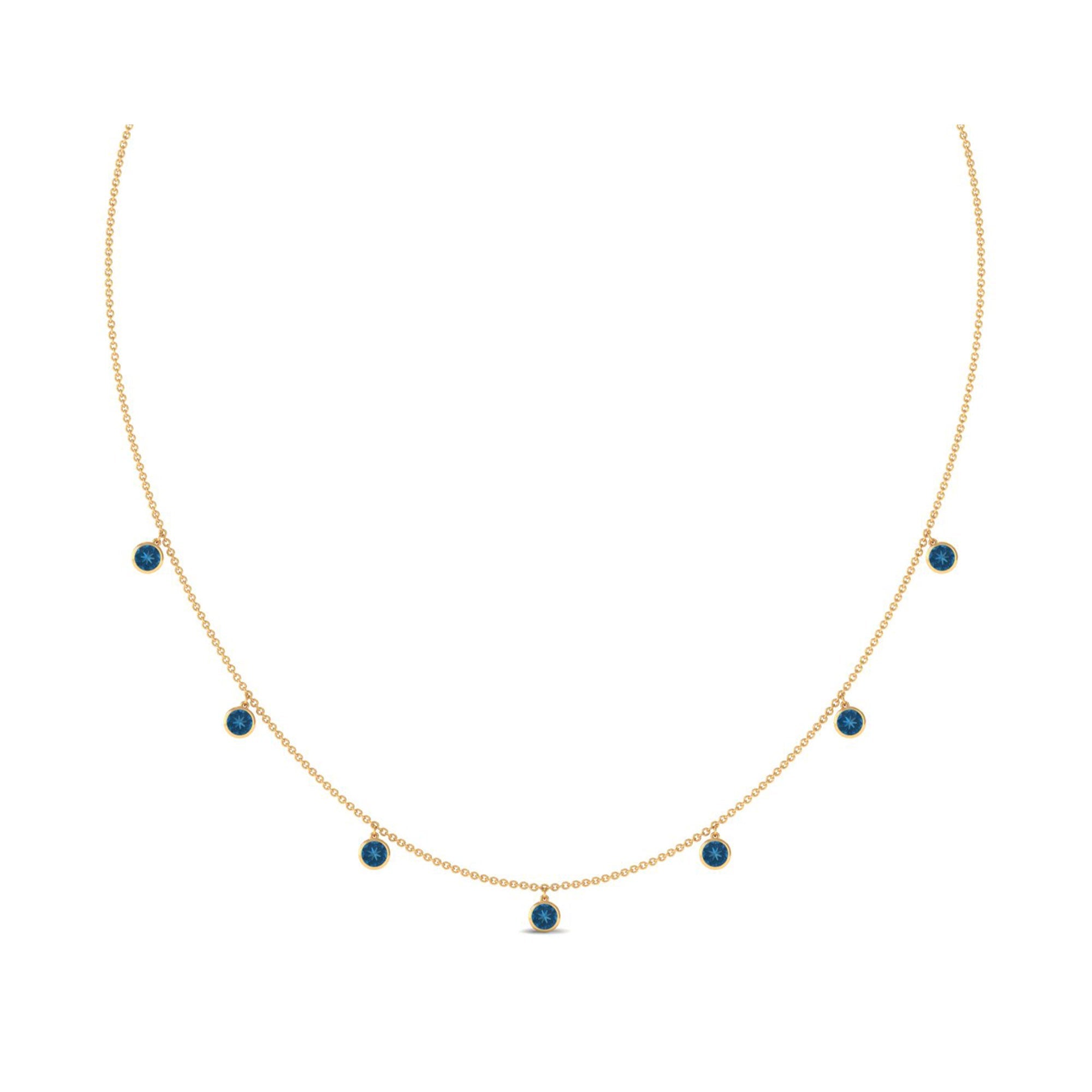 Real London Blue Topaz Station Necklace in Bezel Setting