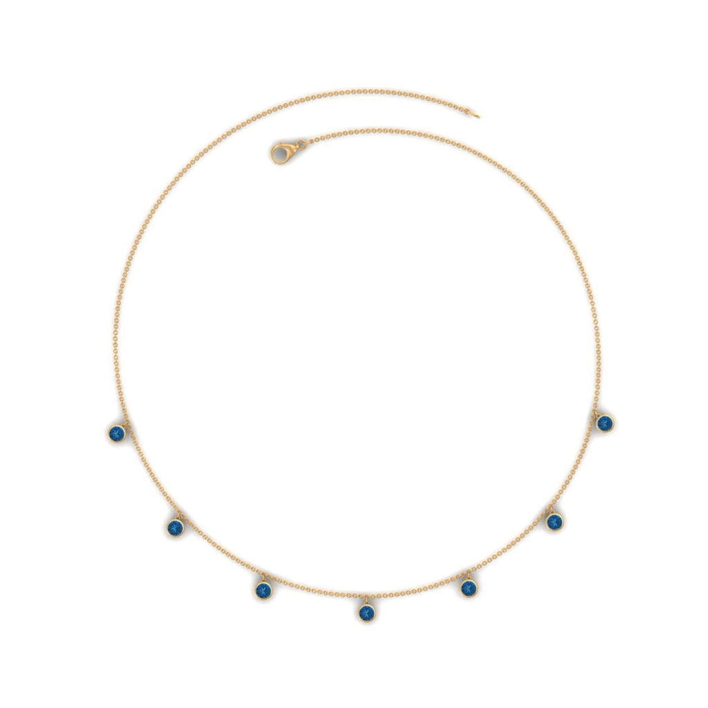 Real London Blue Topaz Station Necklace in Bezel Setting