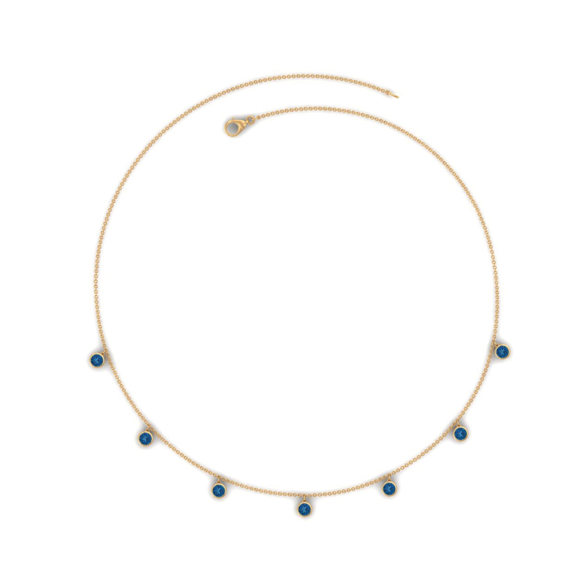 Real London Blue Topaz Station Necklace in Bezel Setting