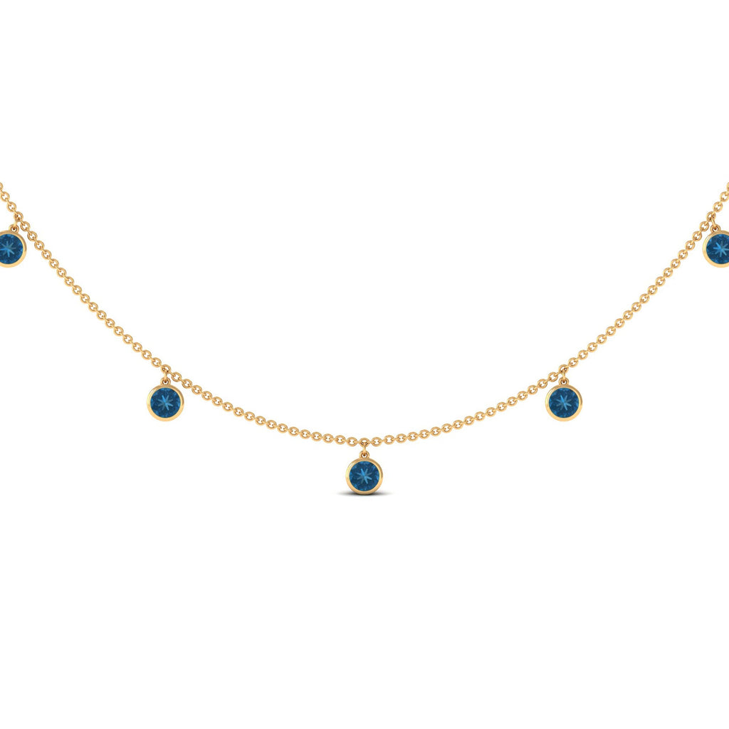 Real London Blue Topaz Station Necklace in Bezel Setting
