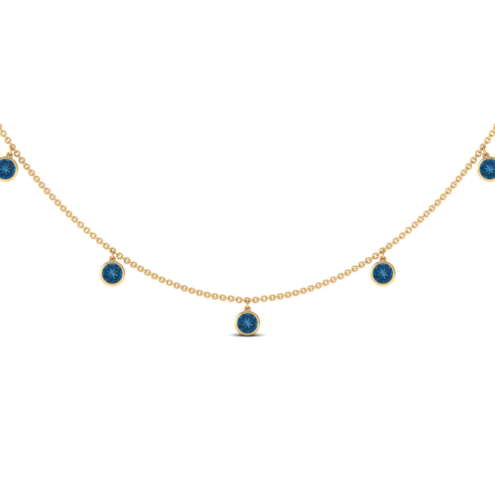 Real London Blue Topaz Station Necklace in Bezel Setting