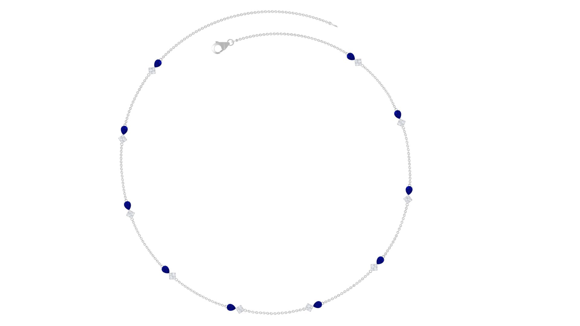 Pear Cut Created Blue Sapphire and Diamond Station Chain Necklace