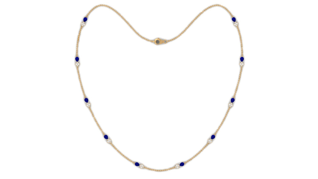 Pear Cut Created Blue Sapphire and Diamond Station Chain Necklace