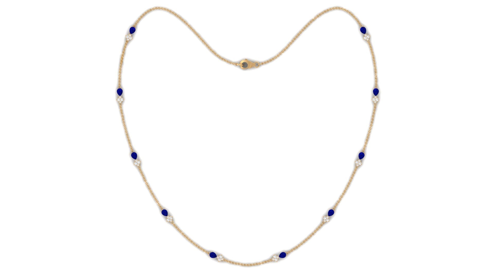 Pear Cut Created Blue Sapphire and Diamond Station Chain Necklace