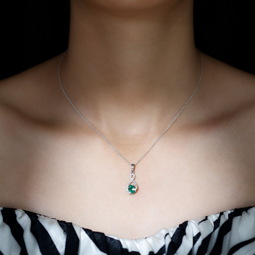 Natural 0.7 Carat Emerald Infinity Pendant Necklace with Diamond