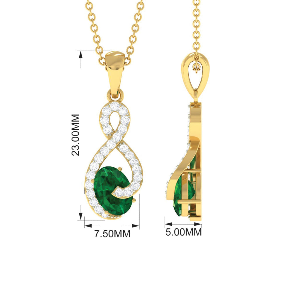 Natural 0.7 Carat Emerald Infinity Pendant Necklace with Diamond