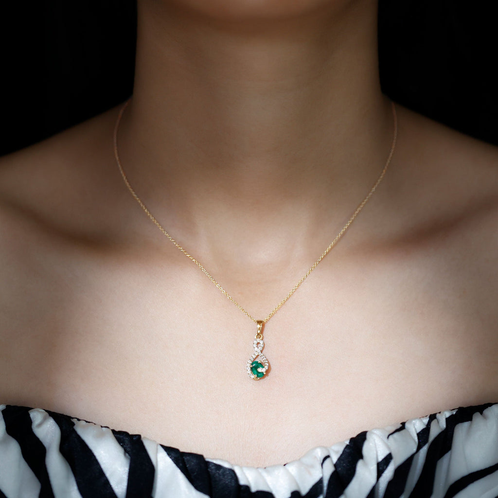 Natural 0.7 Carat Emerald Infinity Pendant Necklace with Diamond