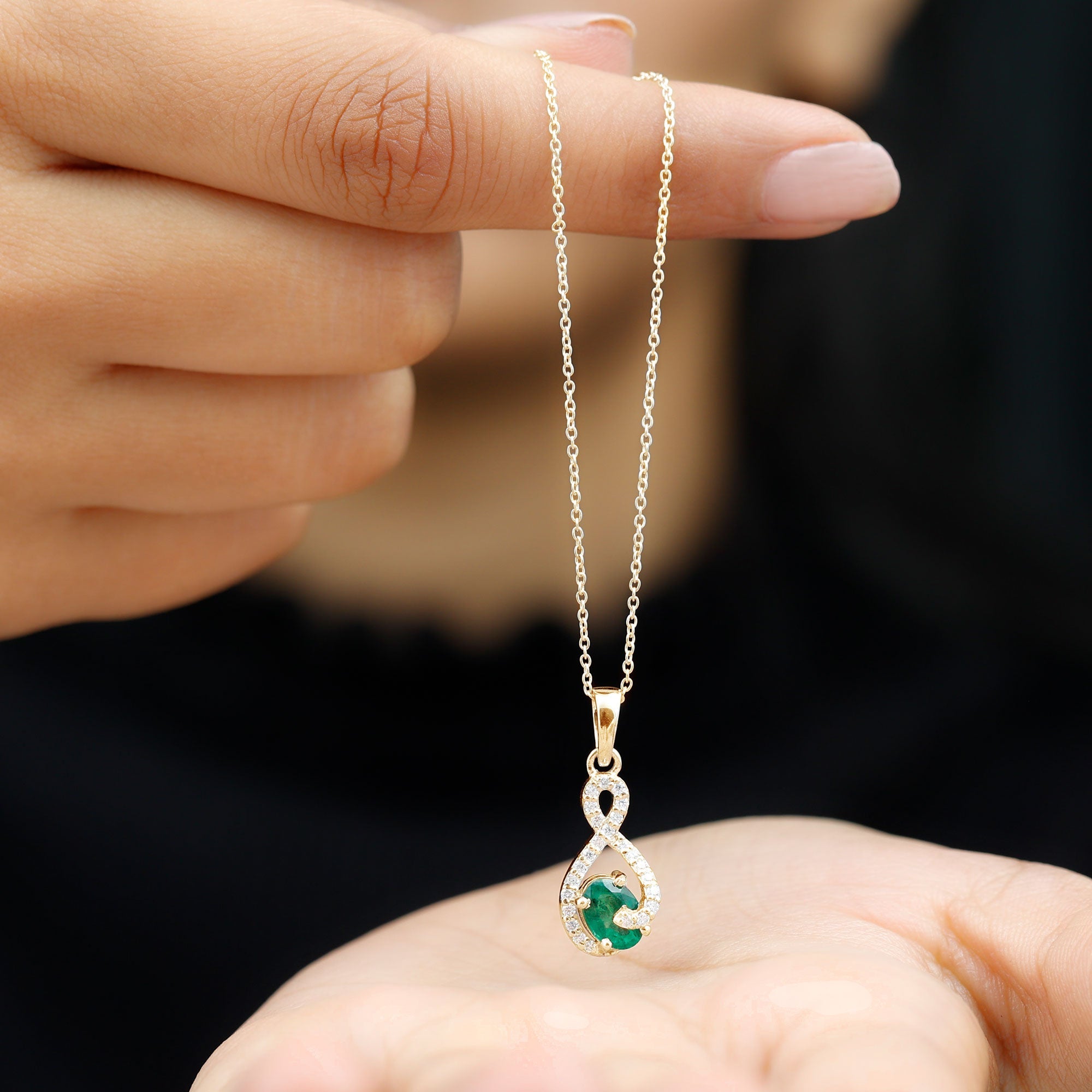 Natural 0.7 Carat Emerald Infinity Pendant Necklace with Diamond