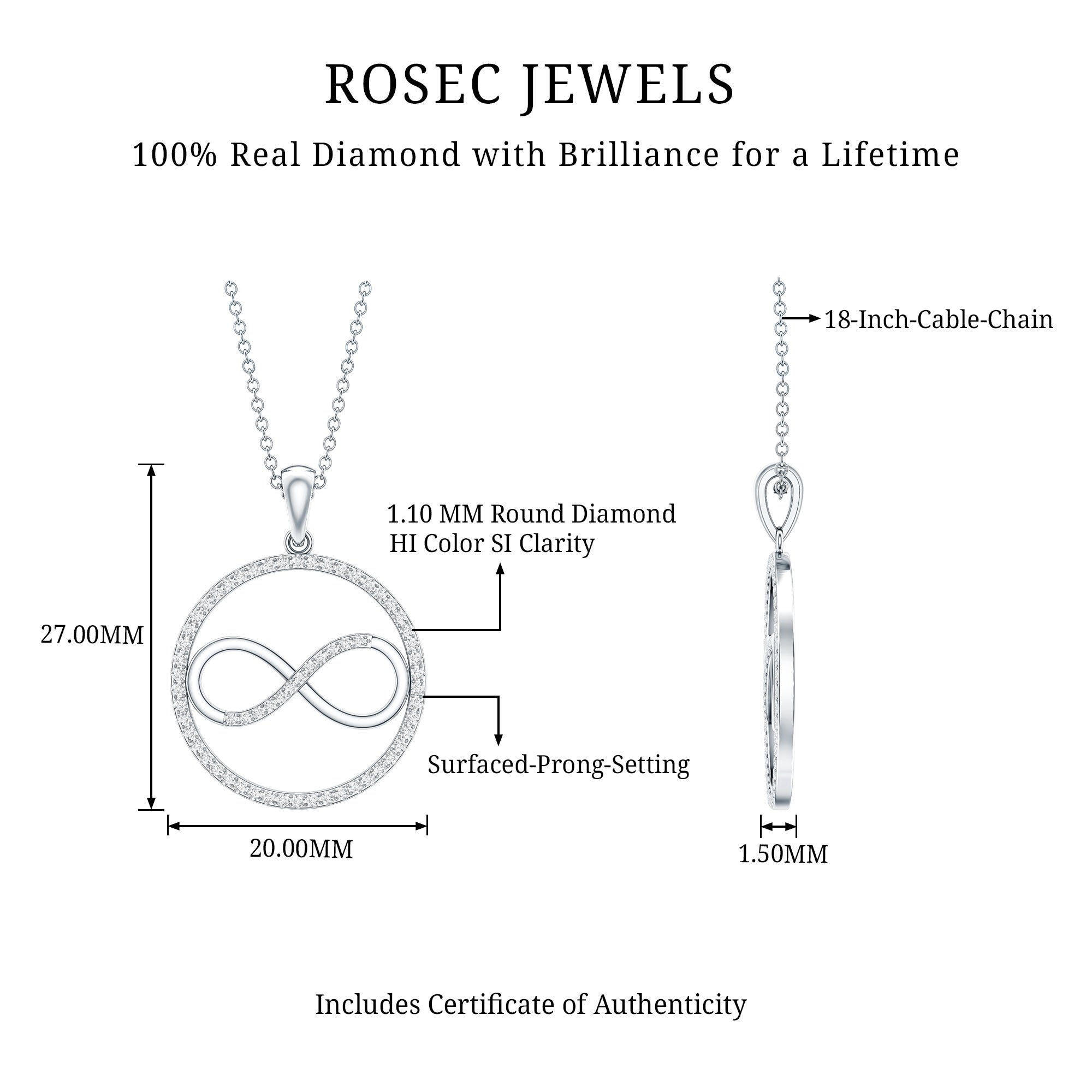 Diamonds Infinity Eternity Pendant Necklace