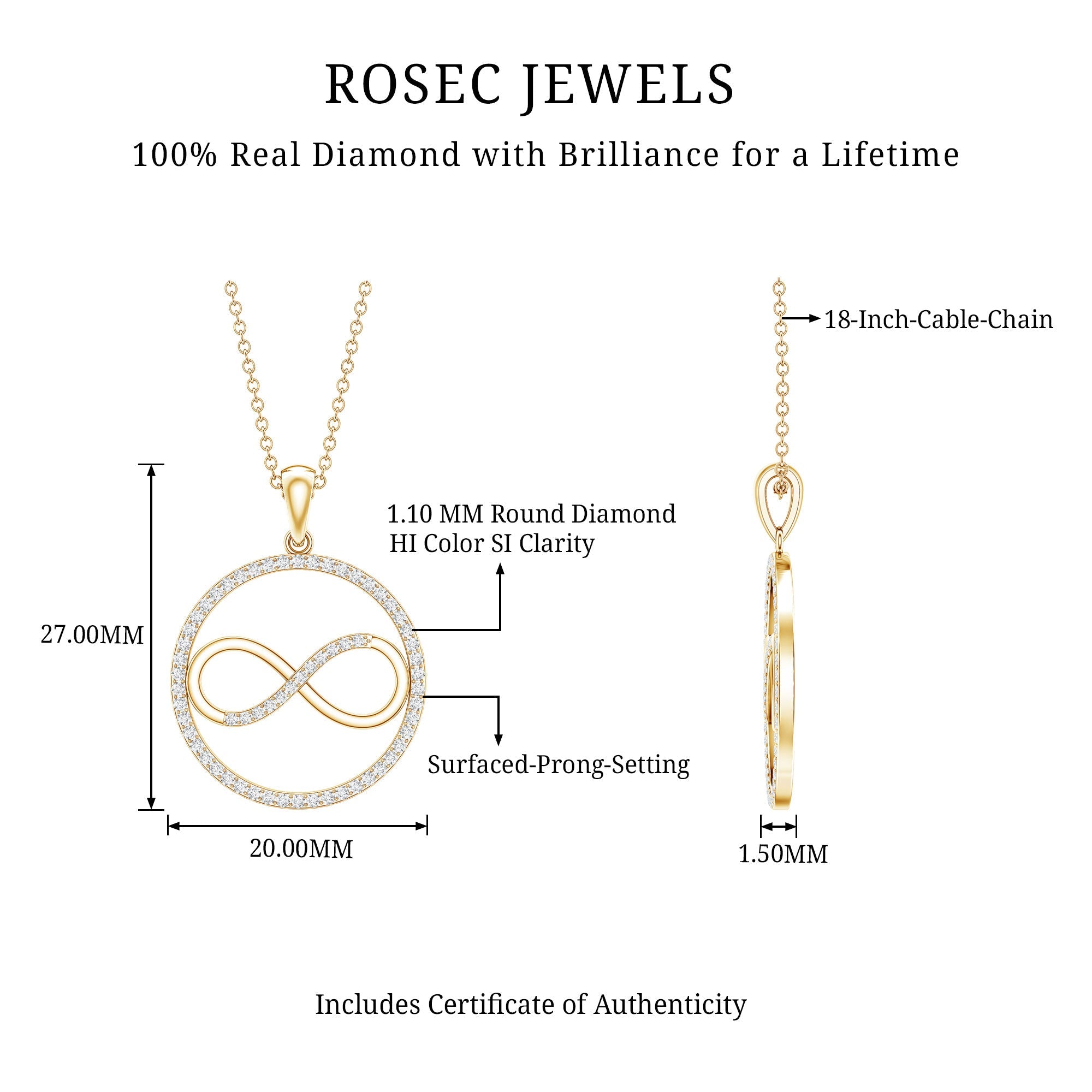 Diamonds Infinity Eternity Pendant Necklace