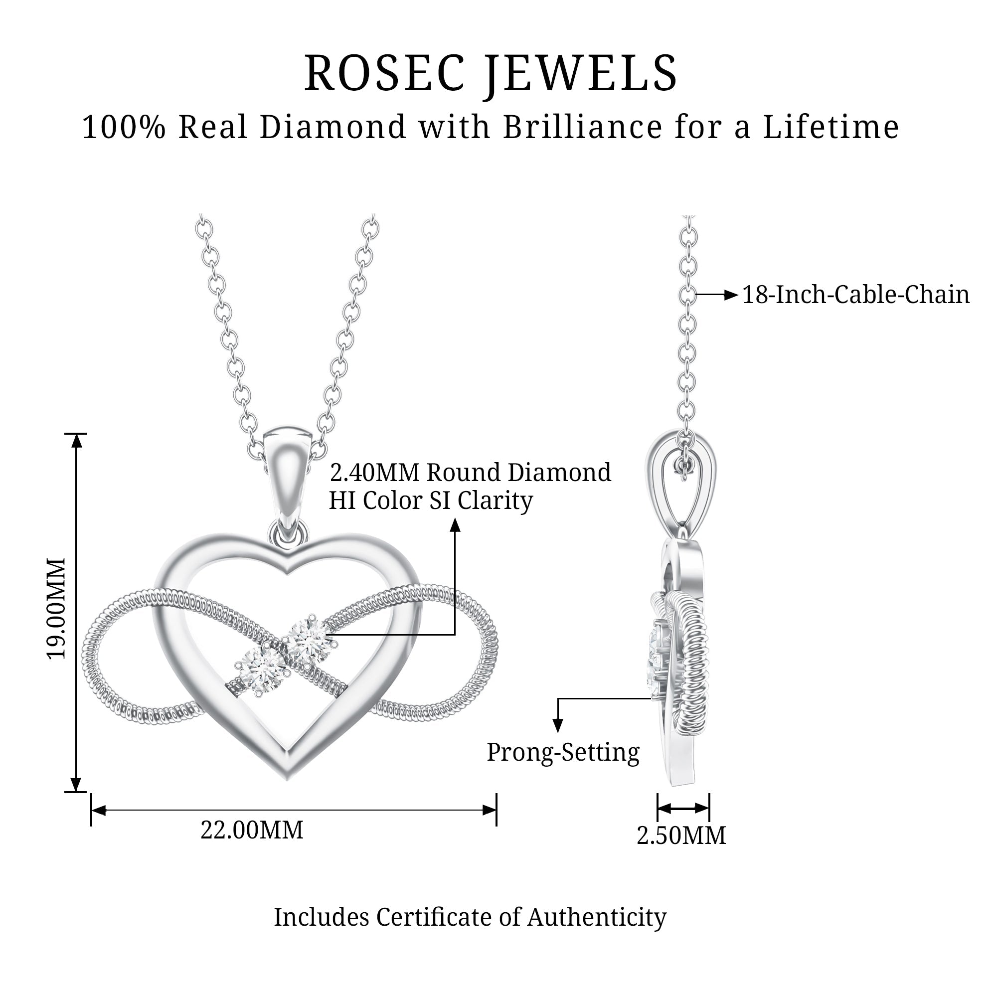 Natural Diamond Infinity Heart Necklace For Her