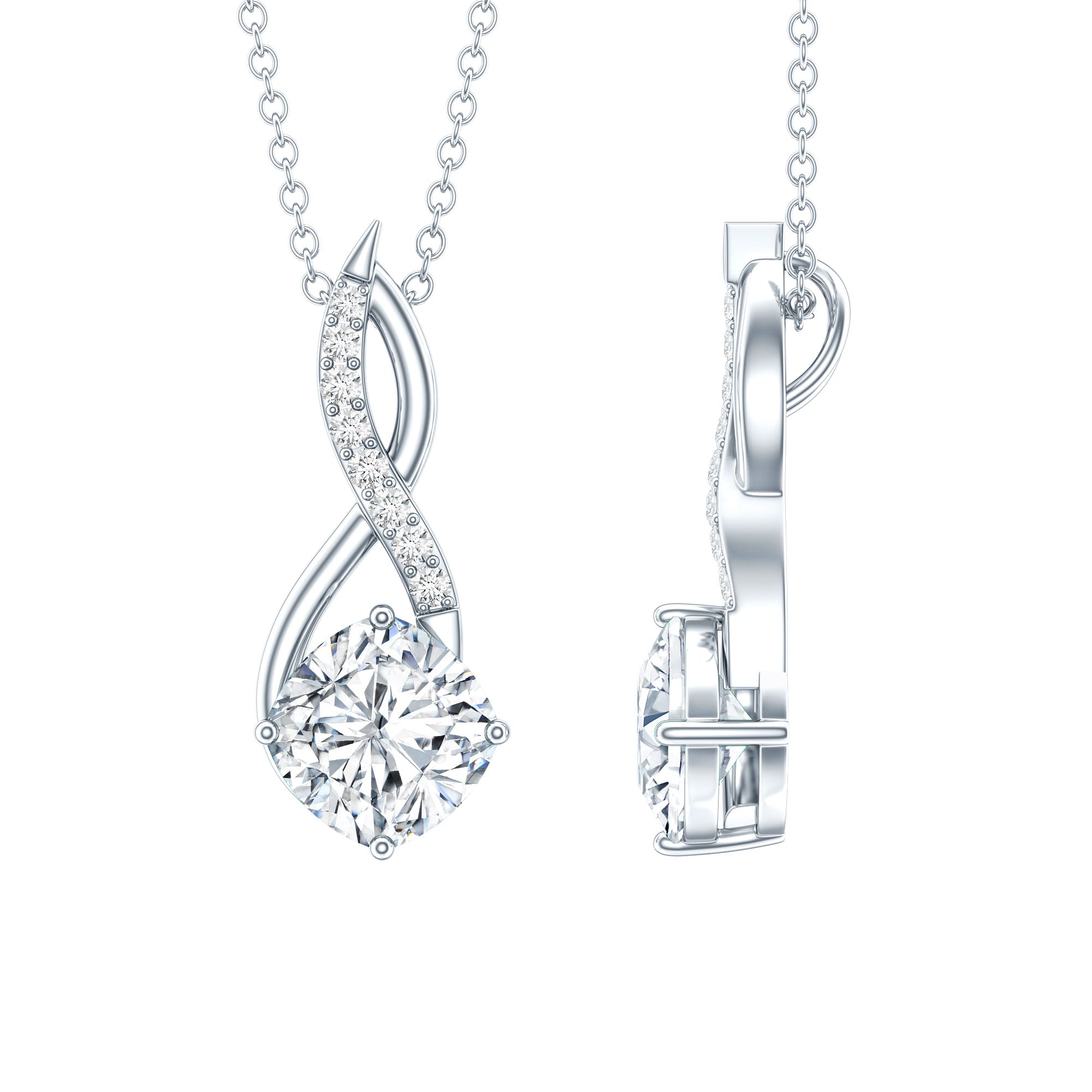 Cushion Cut Moissanite Infinity Promise Necklace With Chain