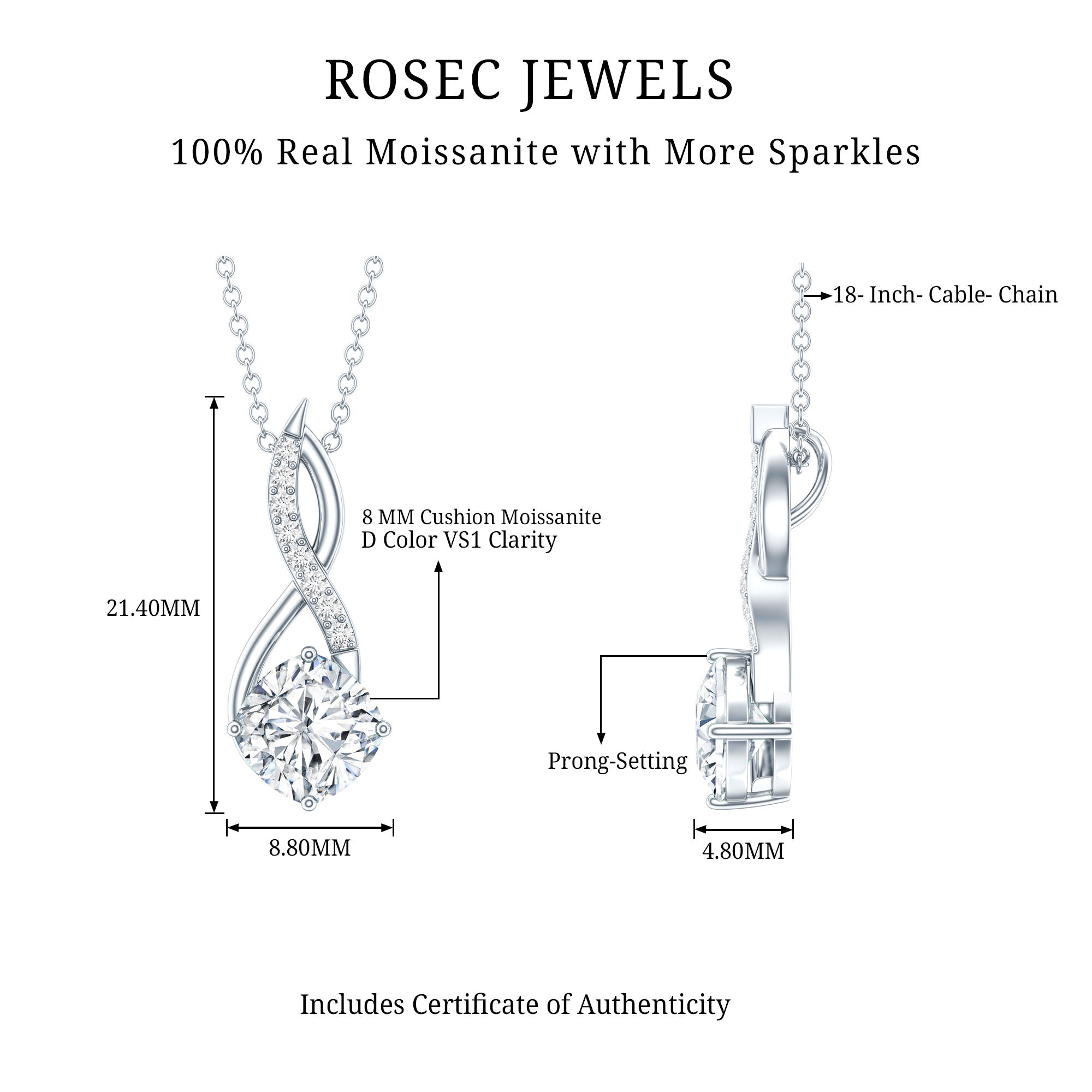 Cushion Cut Moissanite Infinity Promise Necklace With Chain