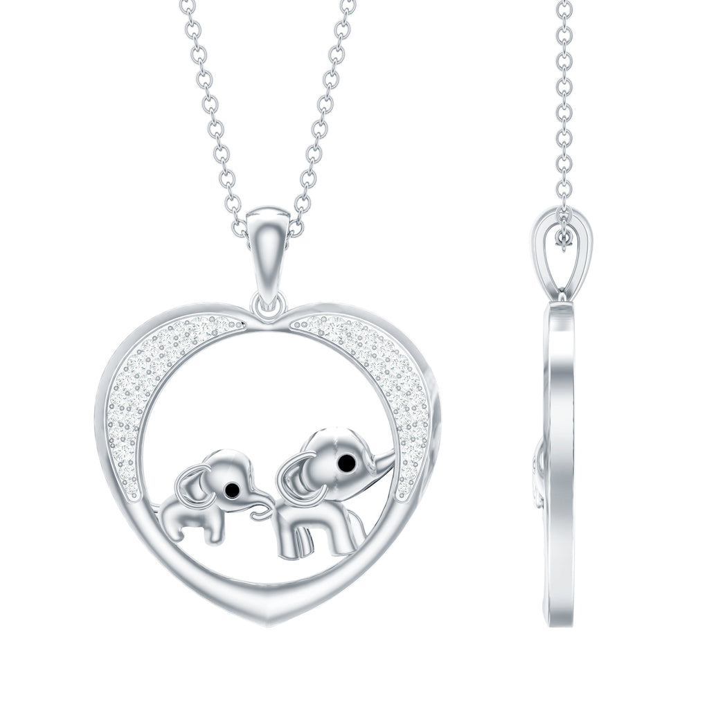 Diamond Elephant Mother Child Necklace