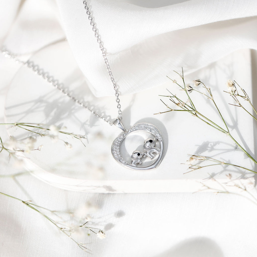 Diamond Elephant Mother Child Necklace
