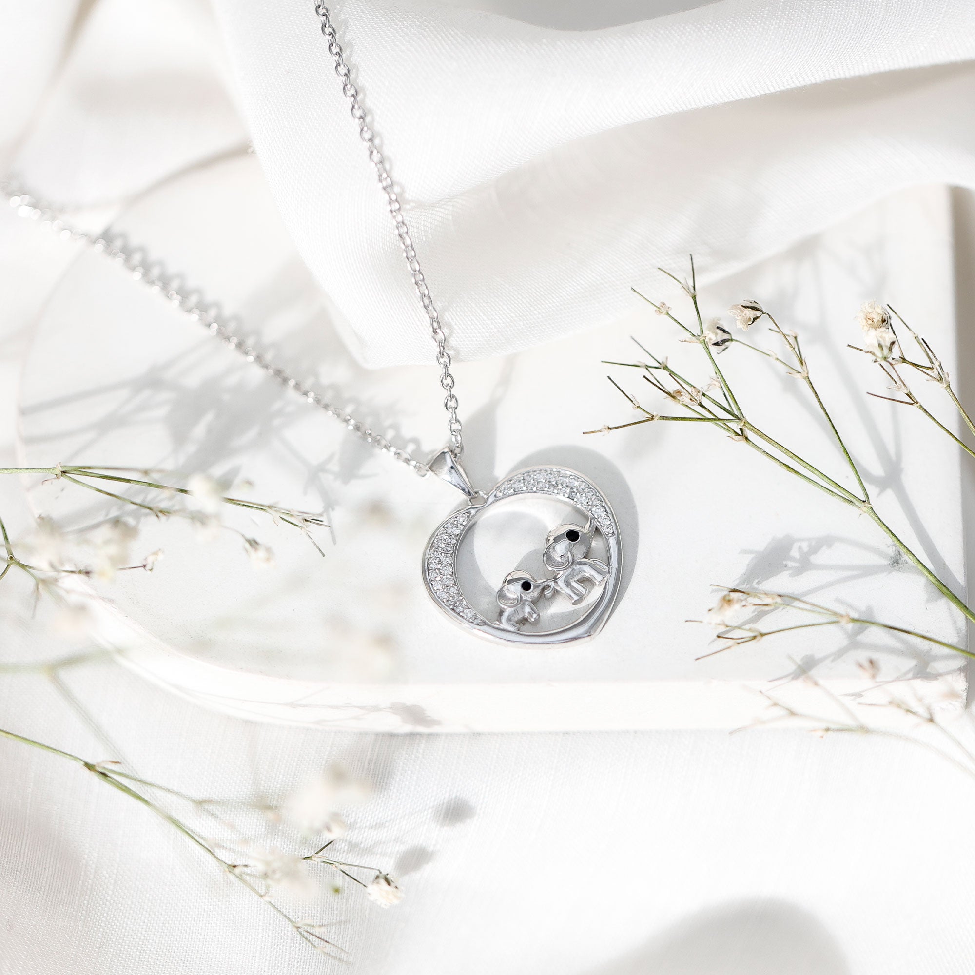 Diamond Elephant Mother Child Necklace