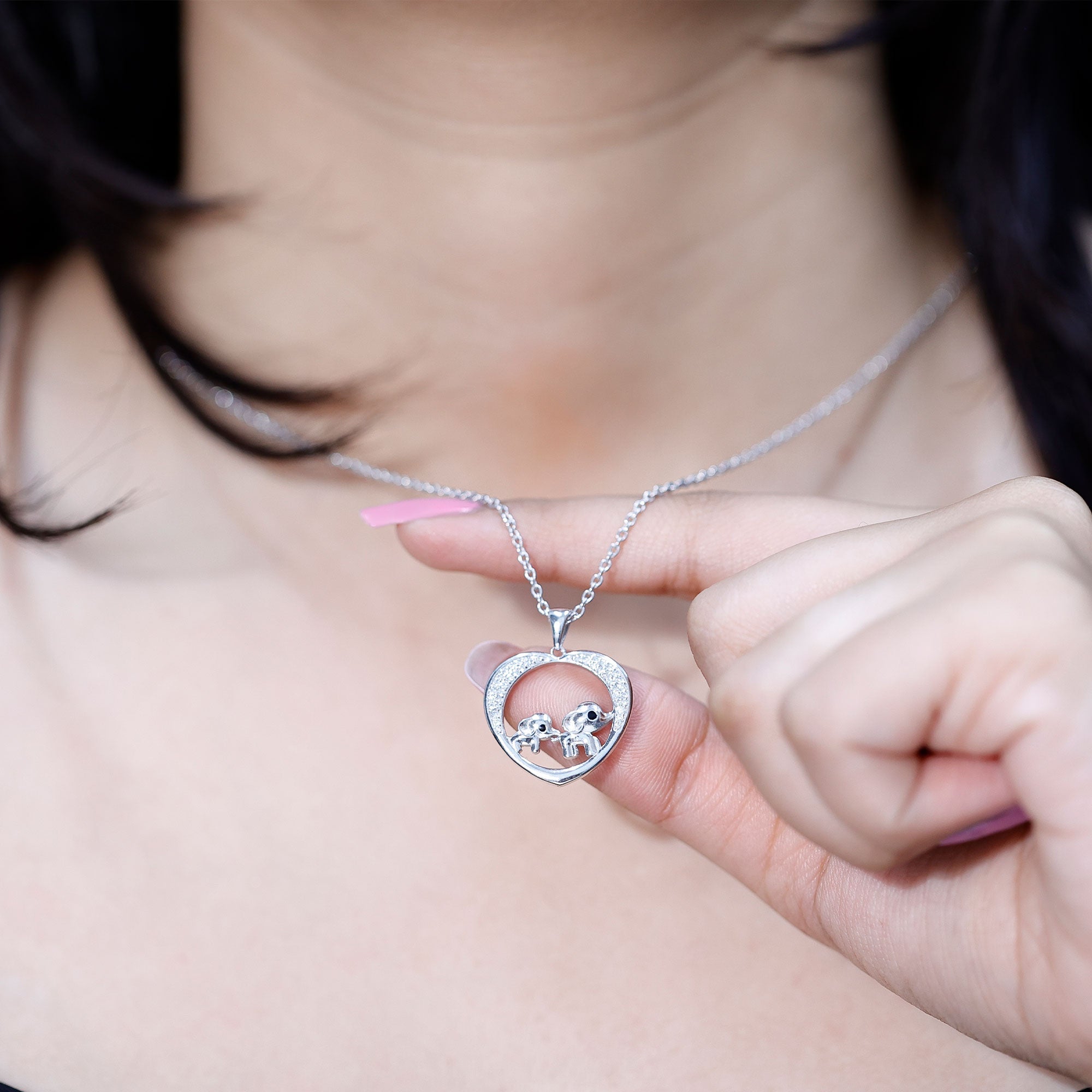 Diamond Elephant Mother Child Necklace