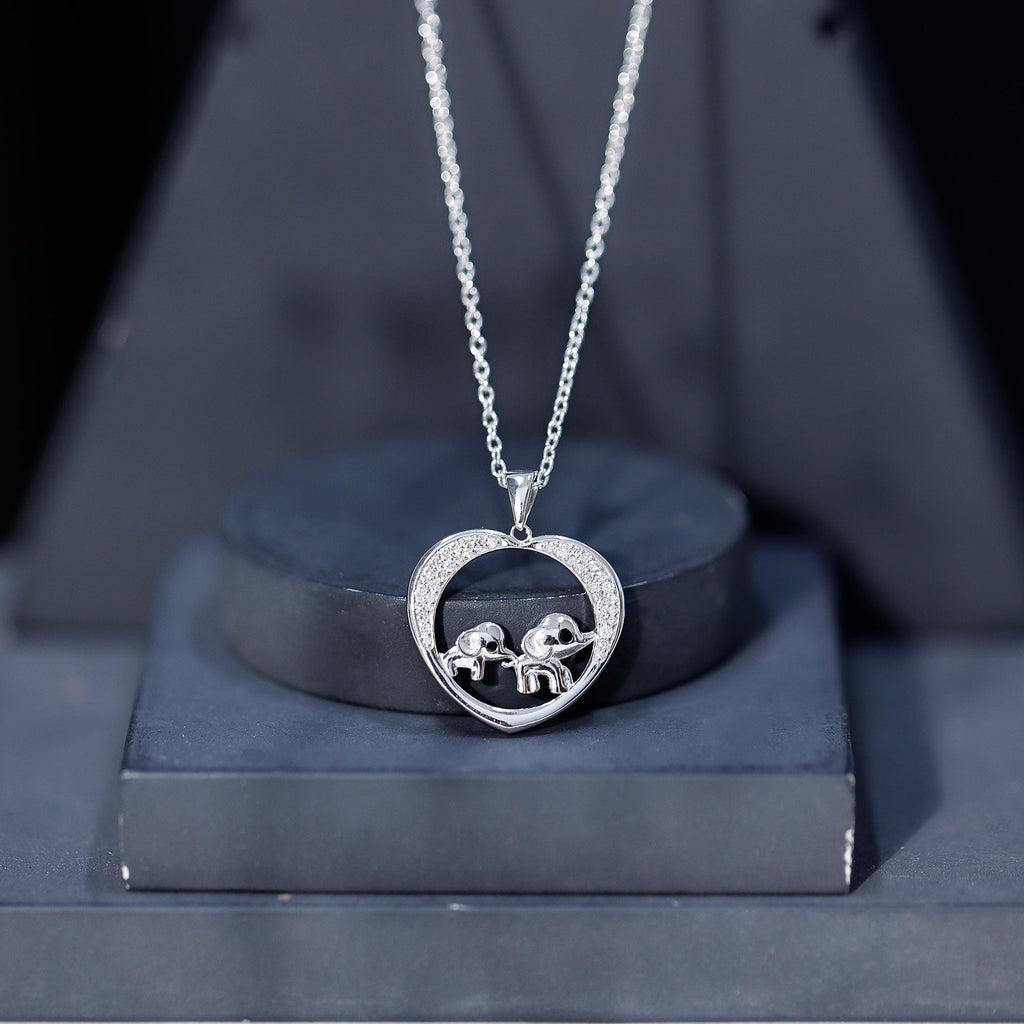Diamond Elephant Mother Child Necklace