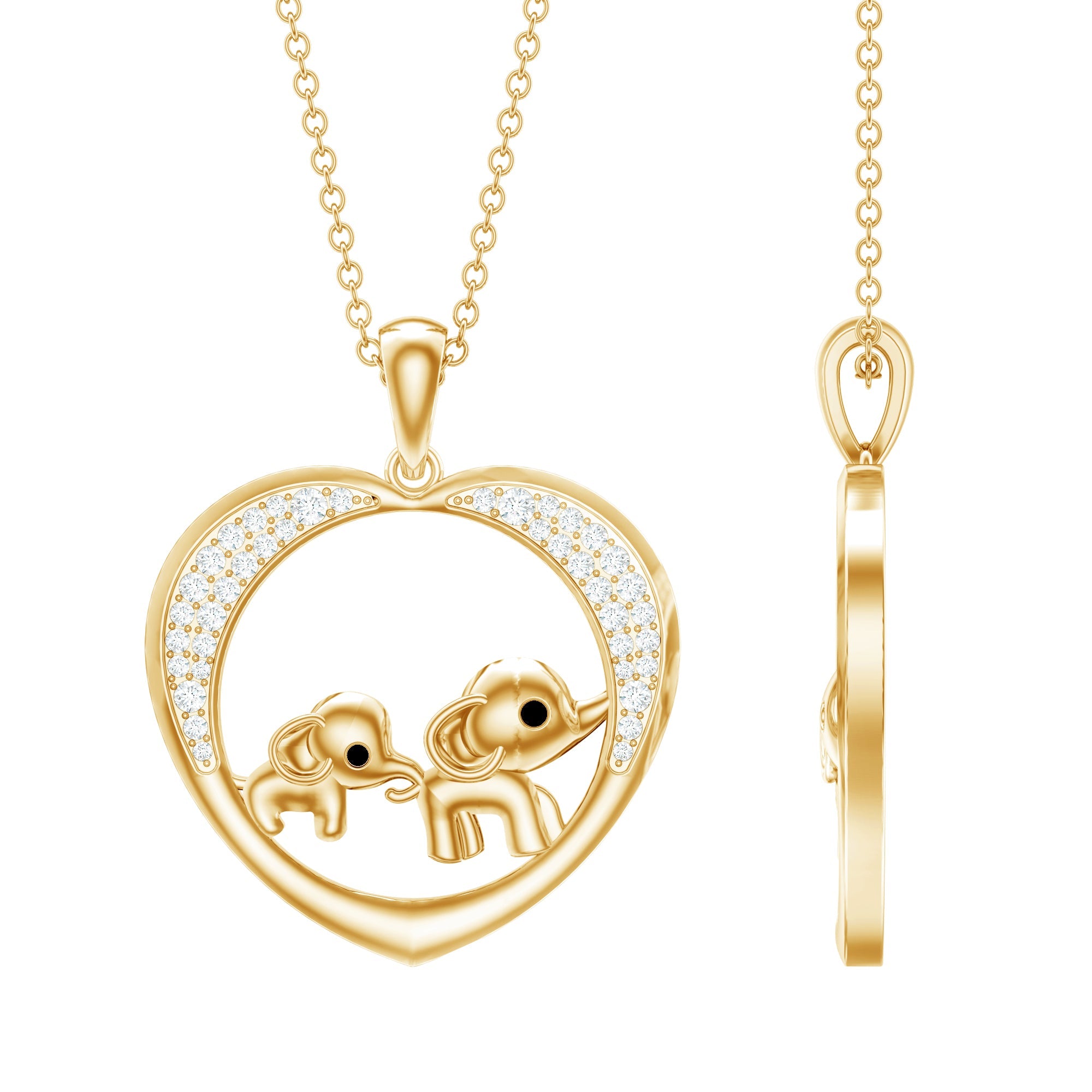 Diamond Elephant Mother Child Necklace
