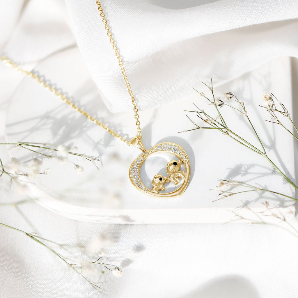 Diamond Elephant Mother Child Necklace