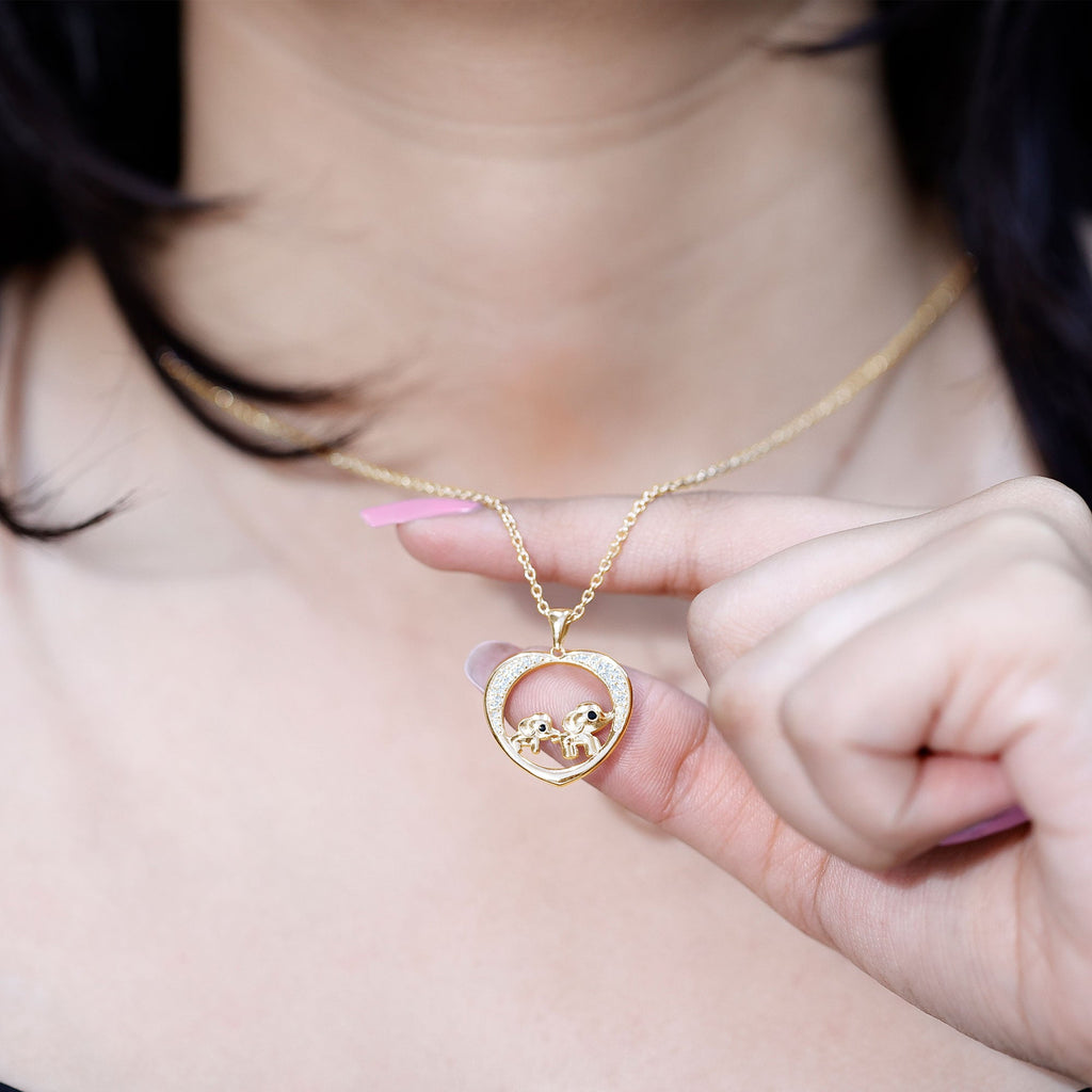 Diamond Elephant Mother Child Necklace