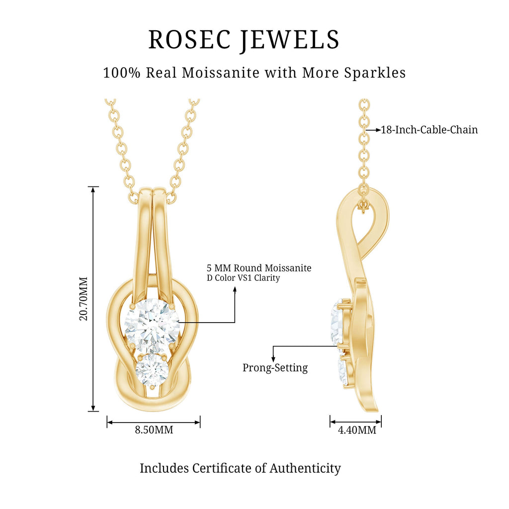 Two Stone Moissanite Infinity Knot Necklace with Certificate