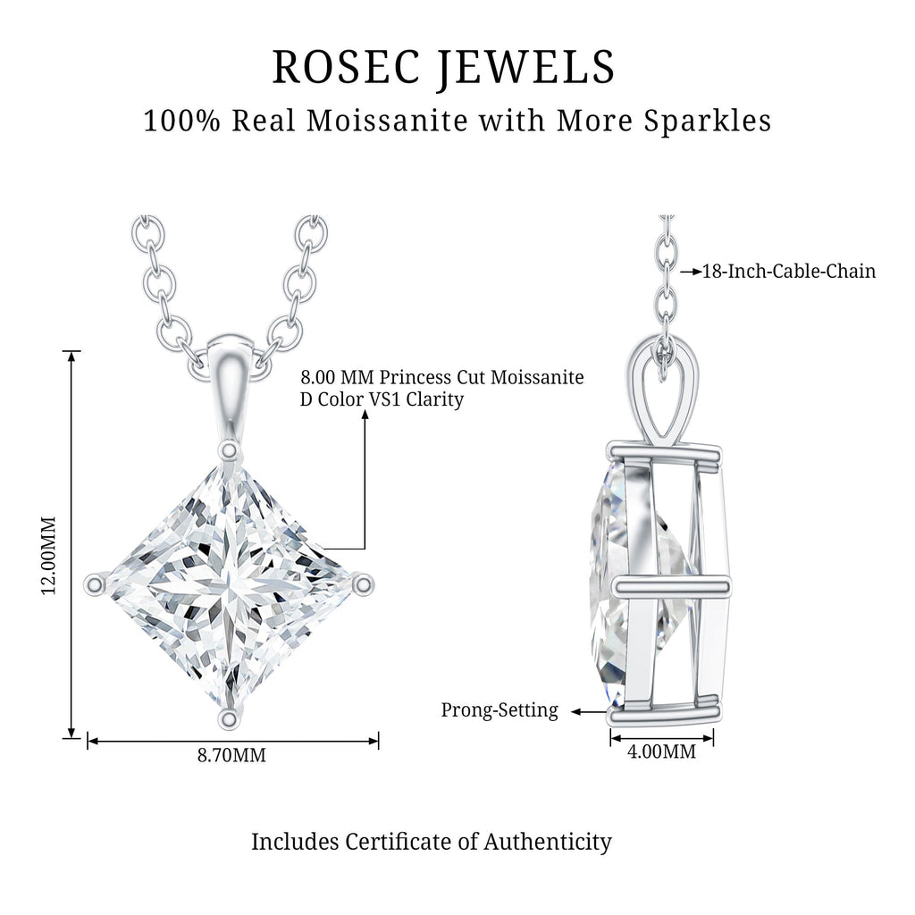 3 CT Princess Cut Moissanite Solitaire Pendant Necklace For Women