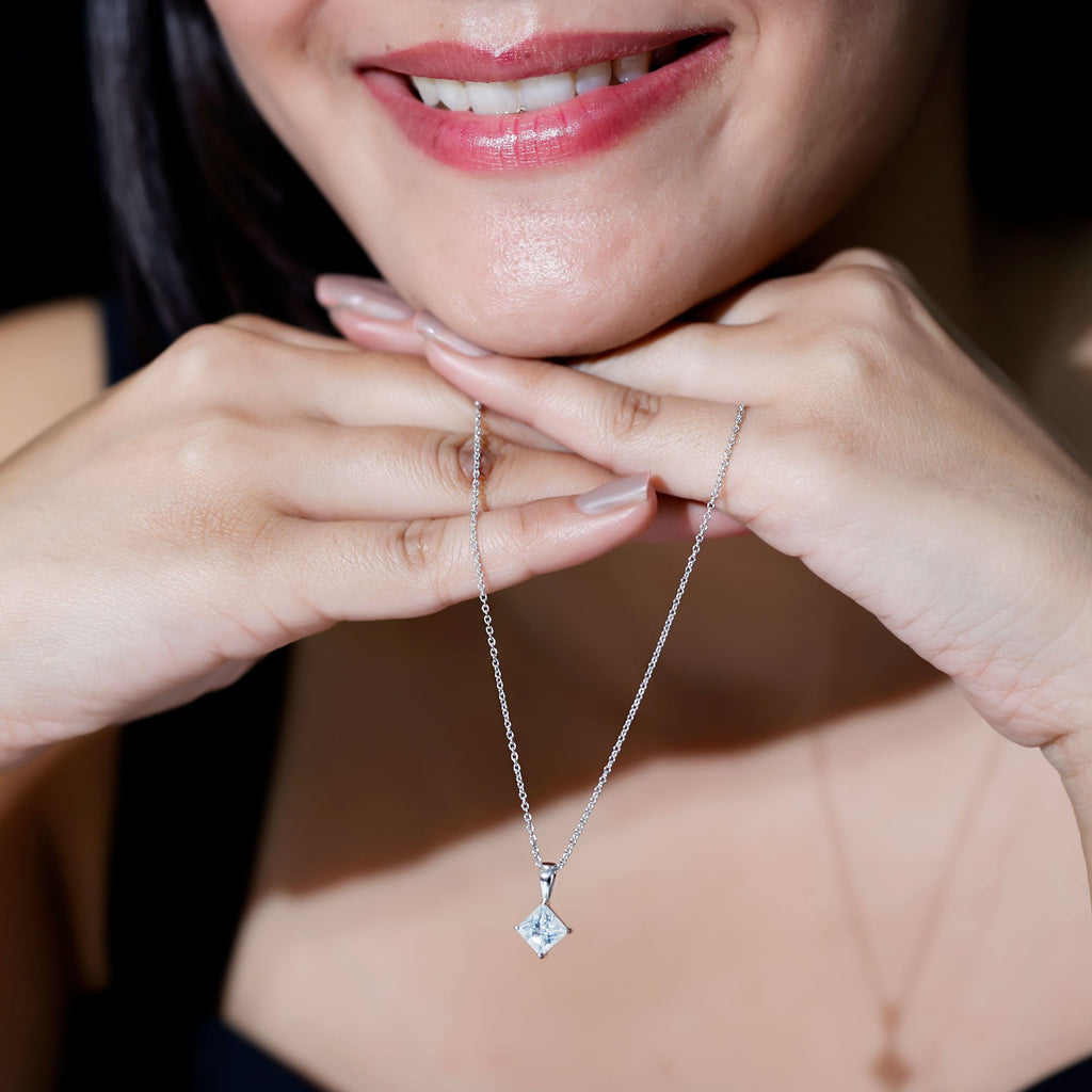 3 CT Princess Cut Moissanite Solitaire Pendant Necklace For Women