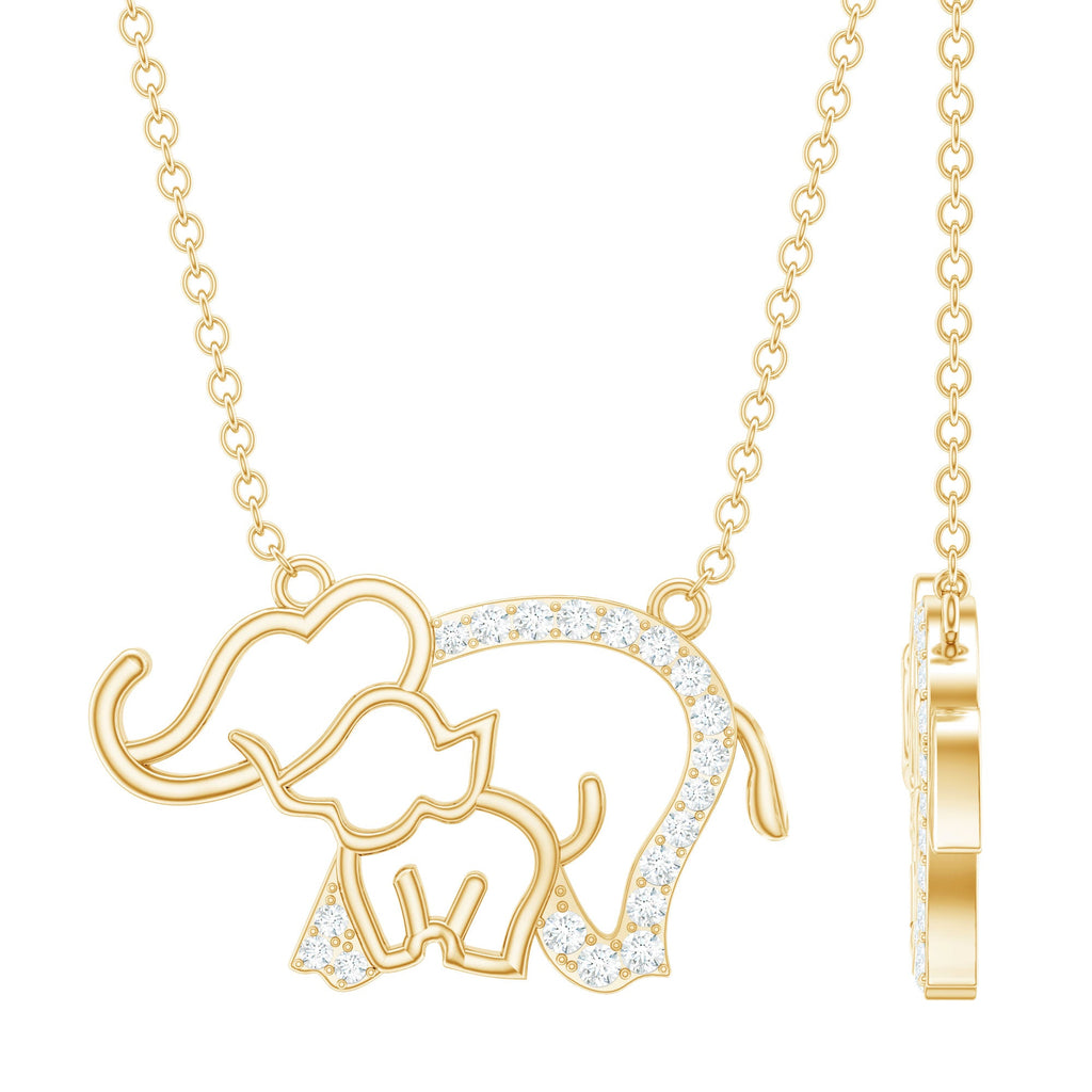 Cute Mother and Baby Elephant Necklace with Moissanite