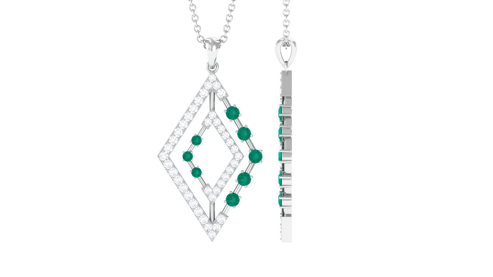 Real Emerald Designer Rhombus Pendant with Diamond