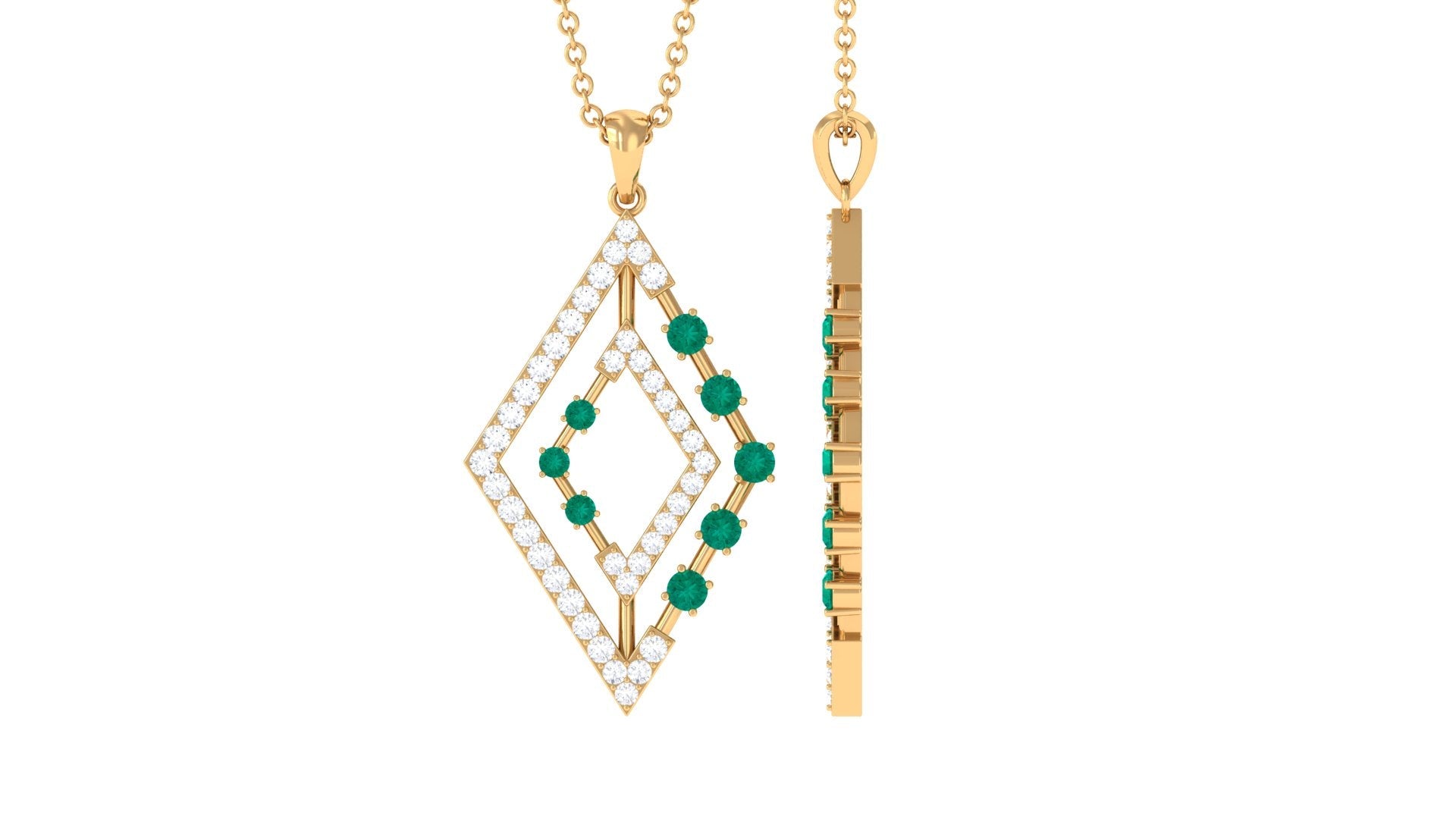 Real Emerald Designer Rhombus Pendant with Diamond