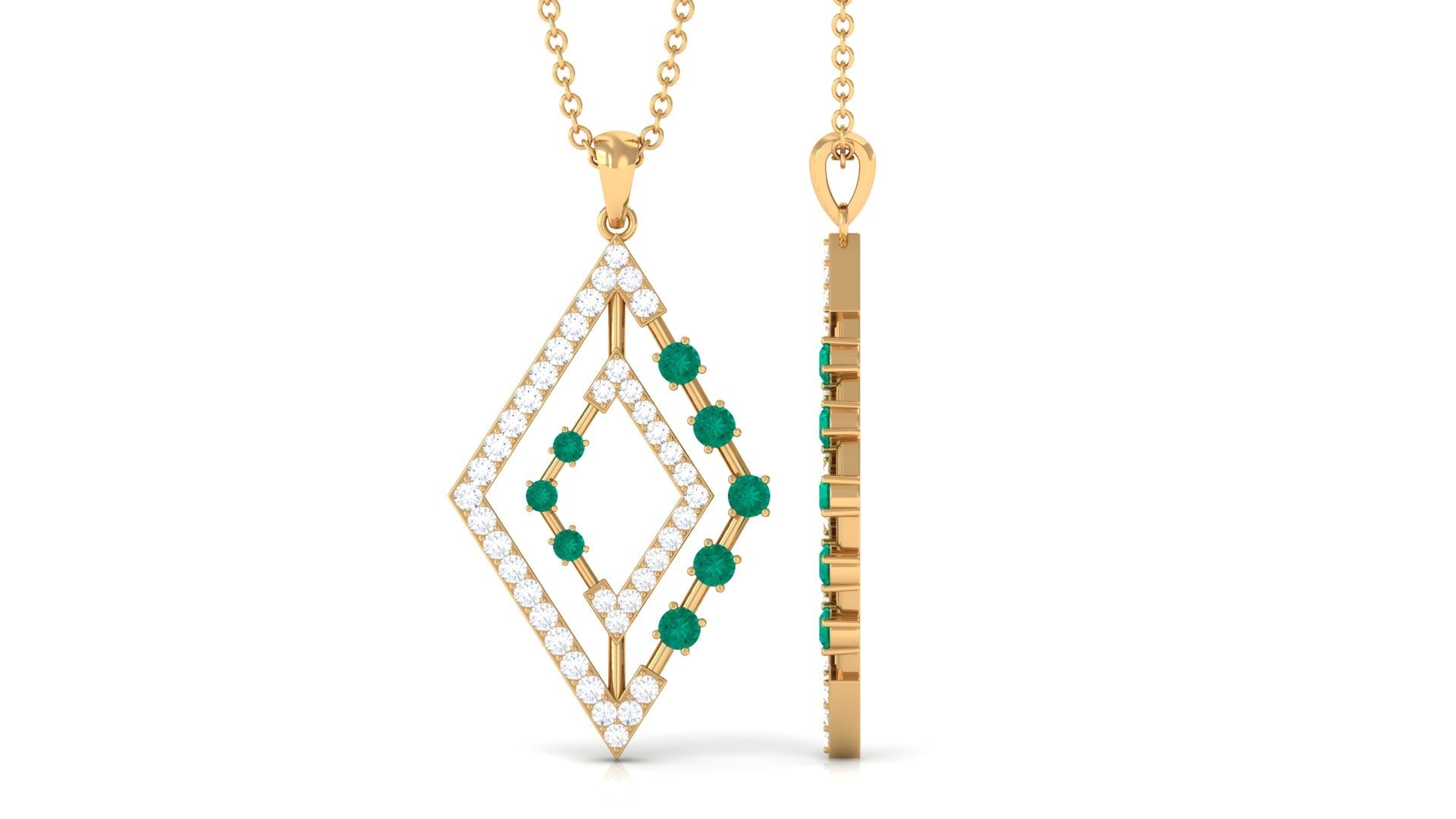 Real Emerald Designer Rhombus Pendant with Diamond