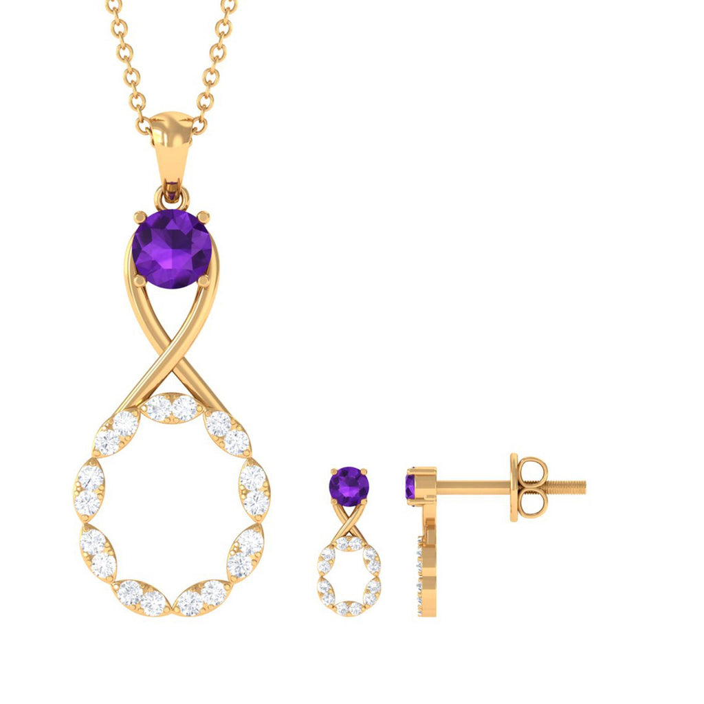 Natural Amethyst Diamond Infinity Necklace and Earrings Set