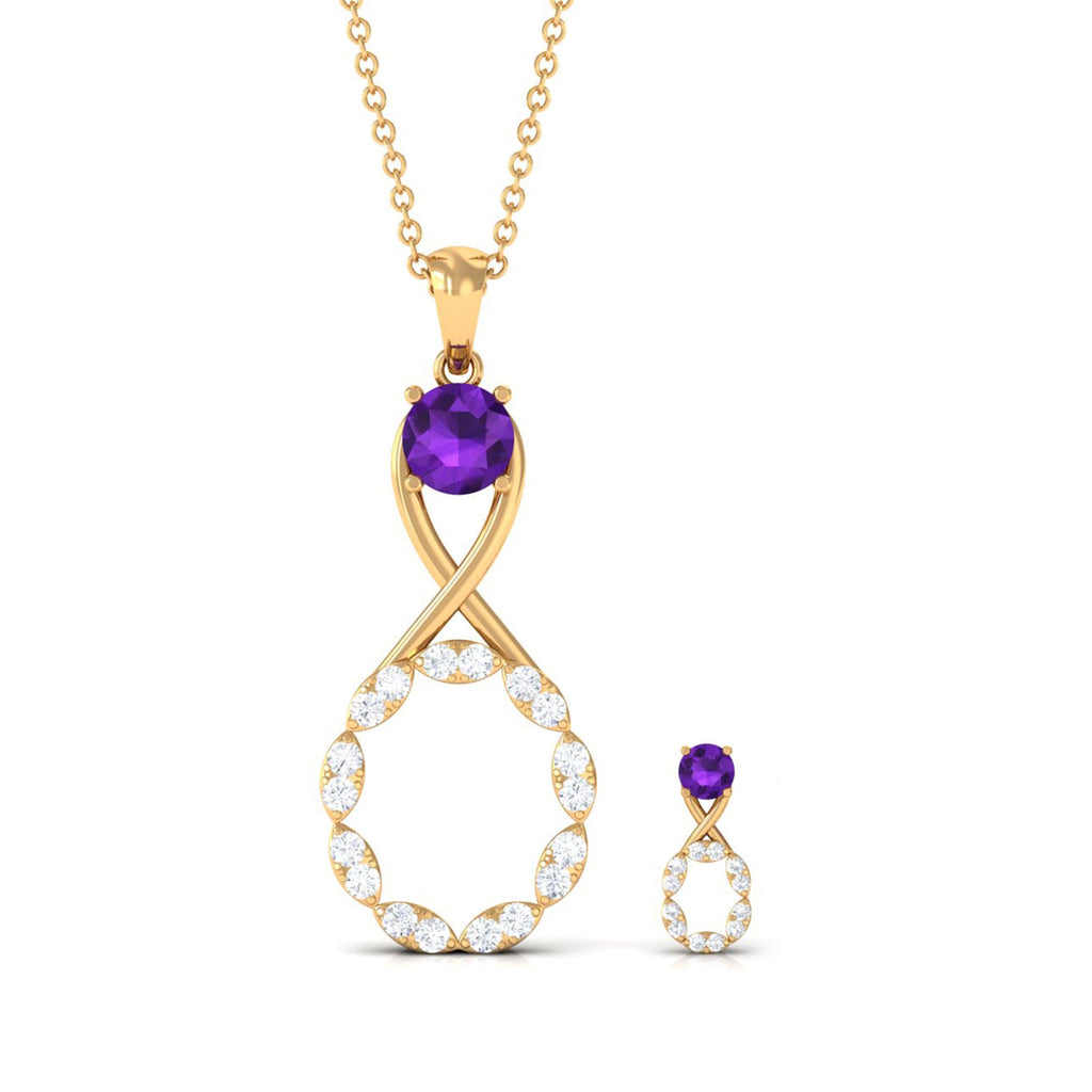 Natural Amethyst Diamond Infinity Necklace and Earrings Set