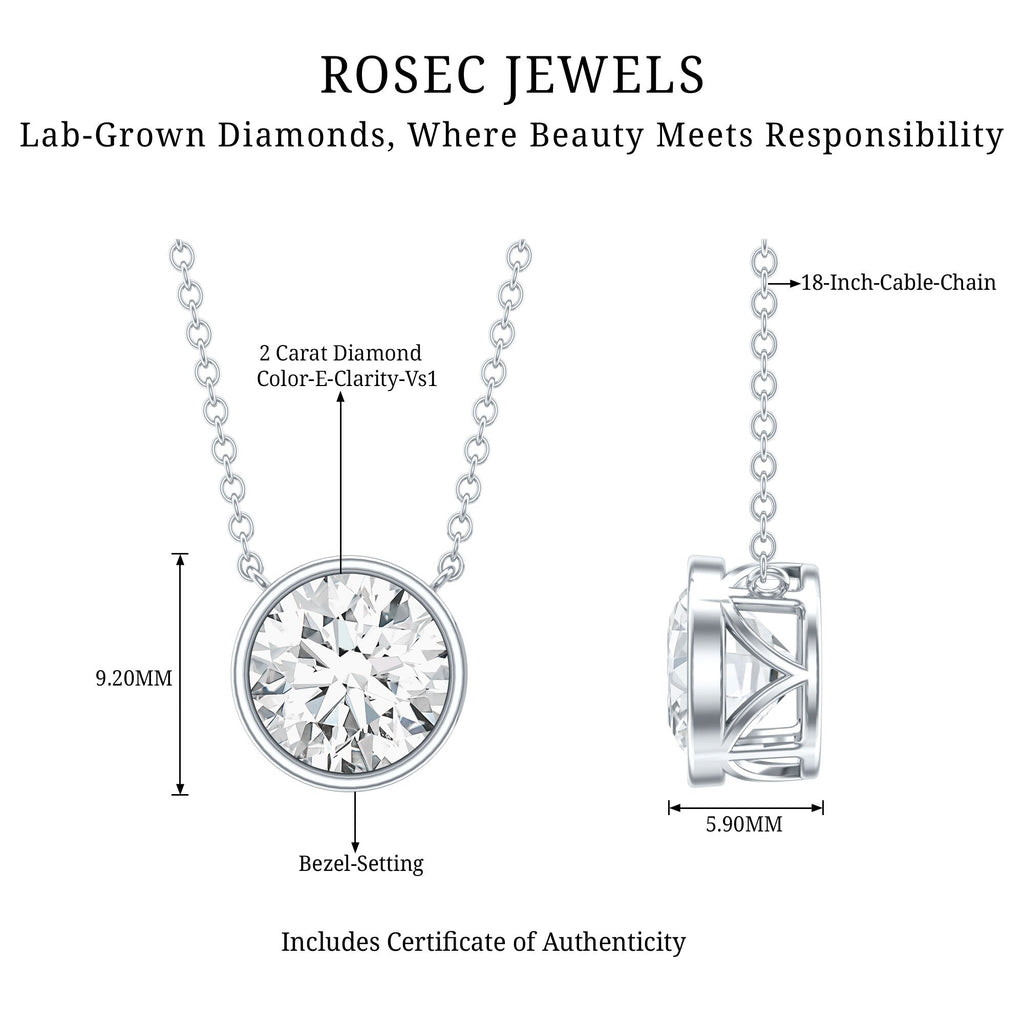 Bezel Set IGI Certified 2 Carat Lab Grown Diamond Solitaire Necklace