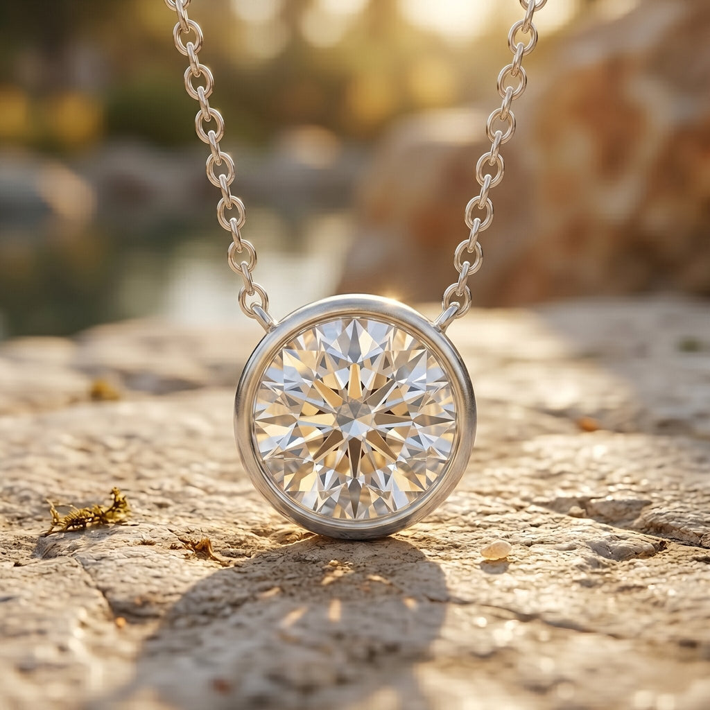 Bezel Set IGI Certified 2 Carat Lab Grown Diamond Solitaire Necklace