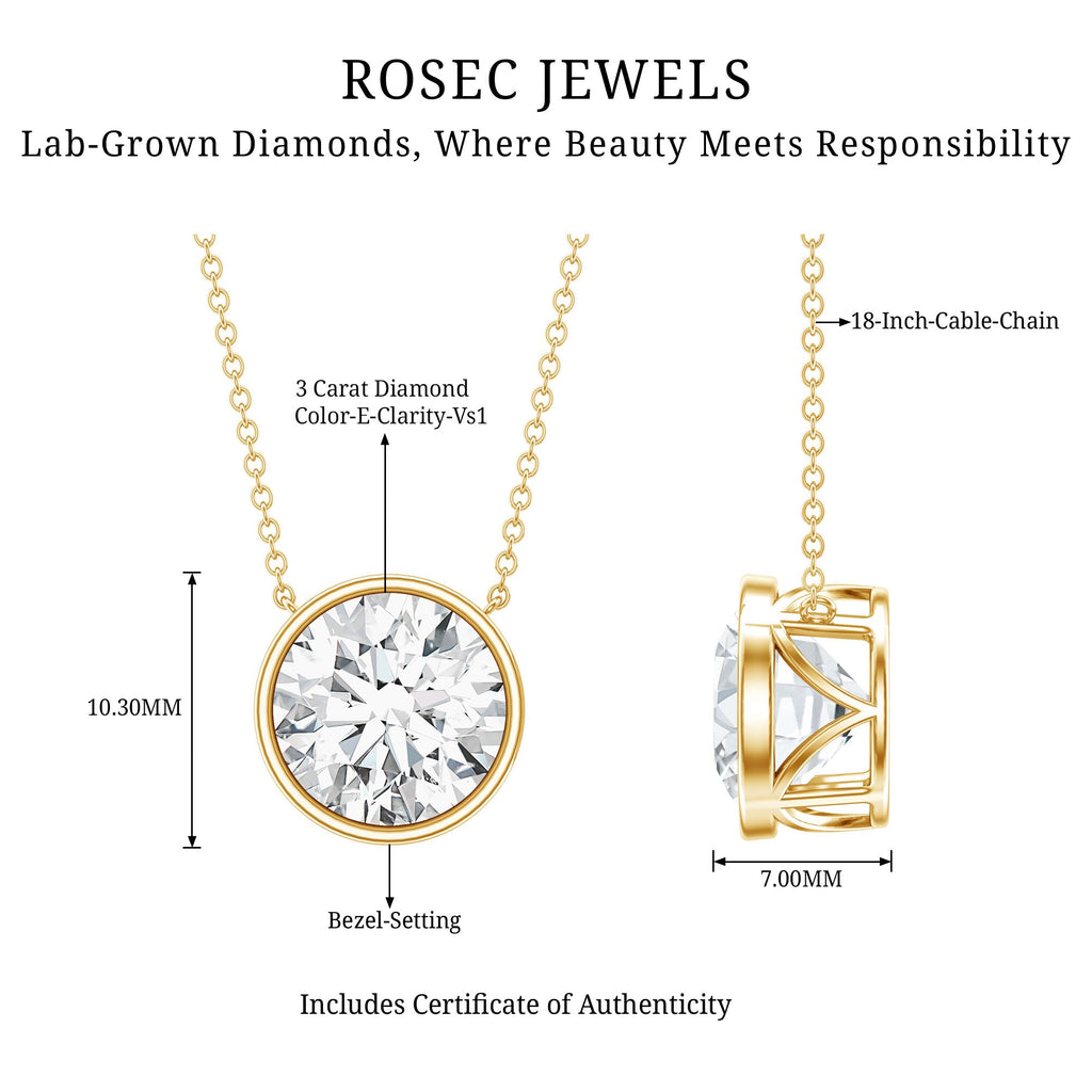 IGI Certified 3 Carat Lab Grown Diamond Solitaire Necklace for Women