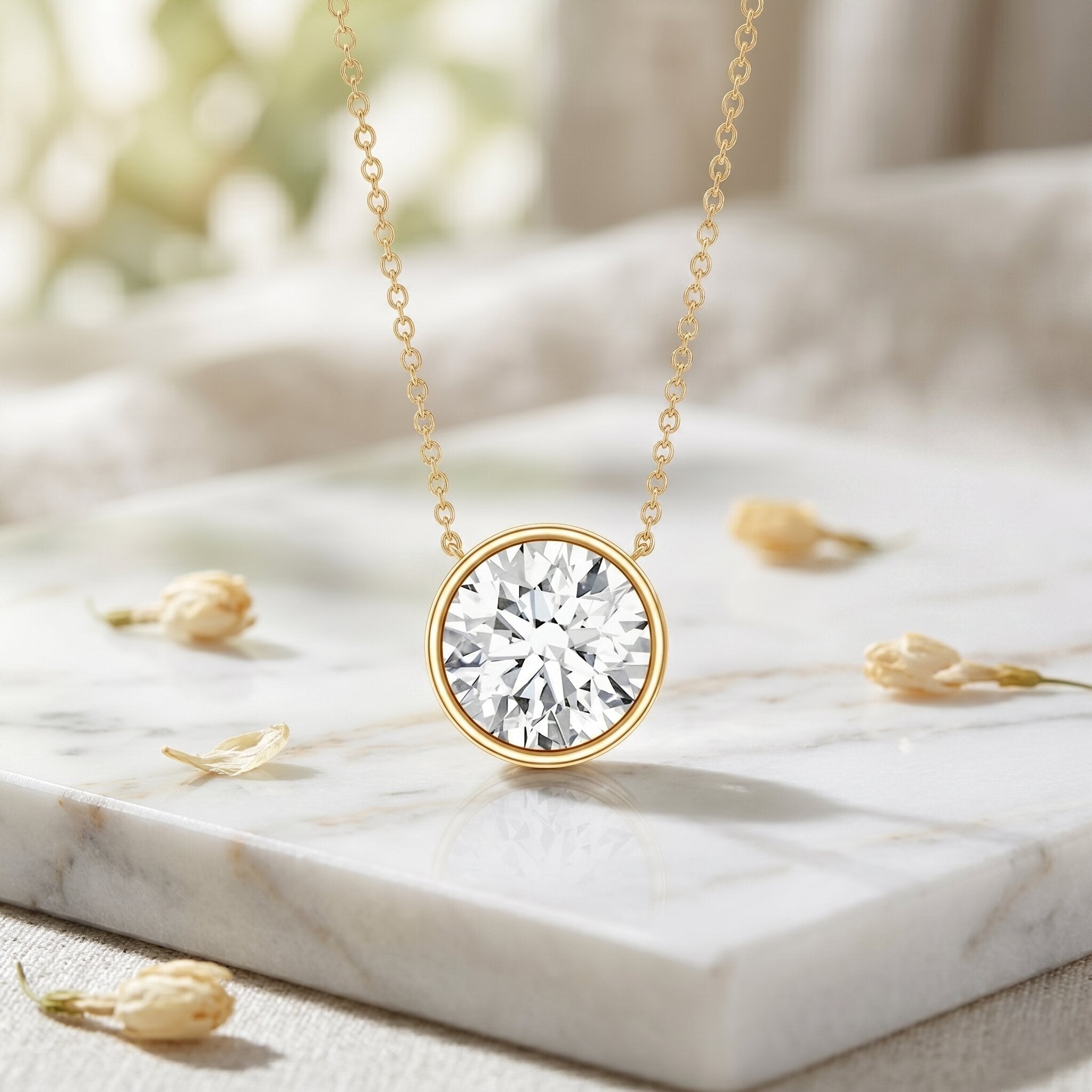 4 Carat Bezel Set Lab Grown Diamond Necklace with IGI Certificate