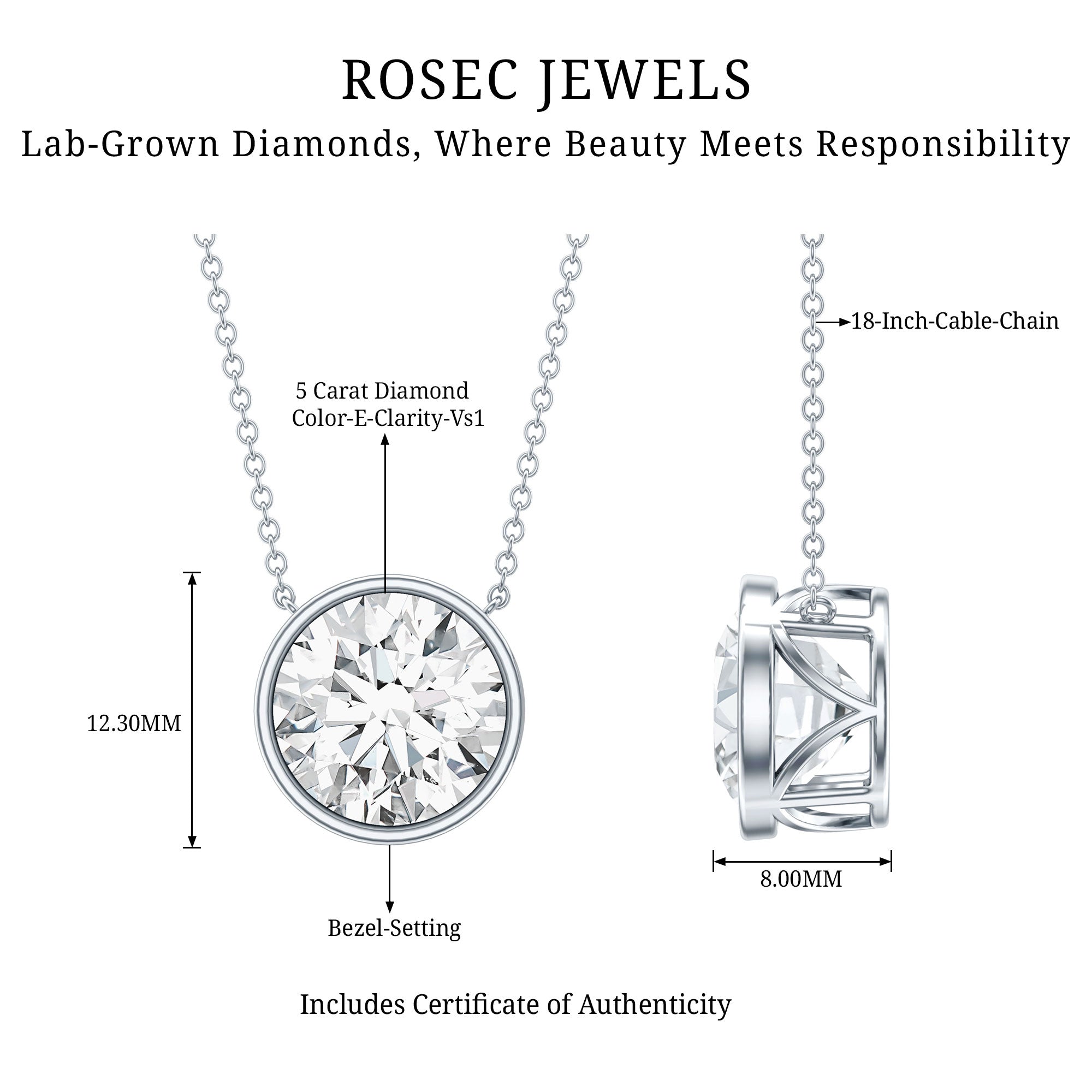 5 Carat Lab Grown Diamond Bridal Necklace with IGI Certificate