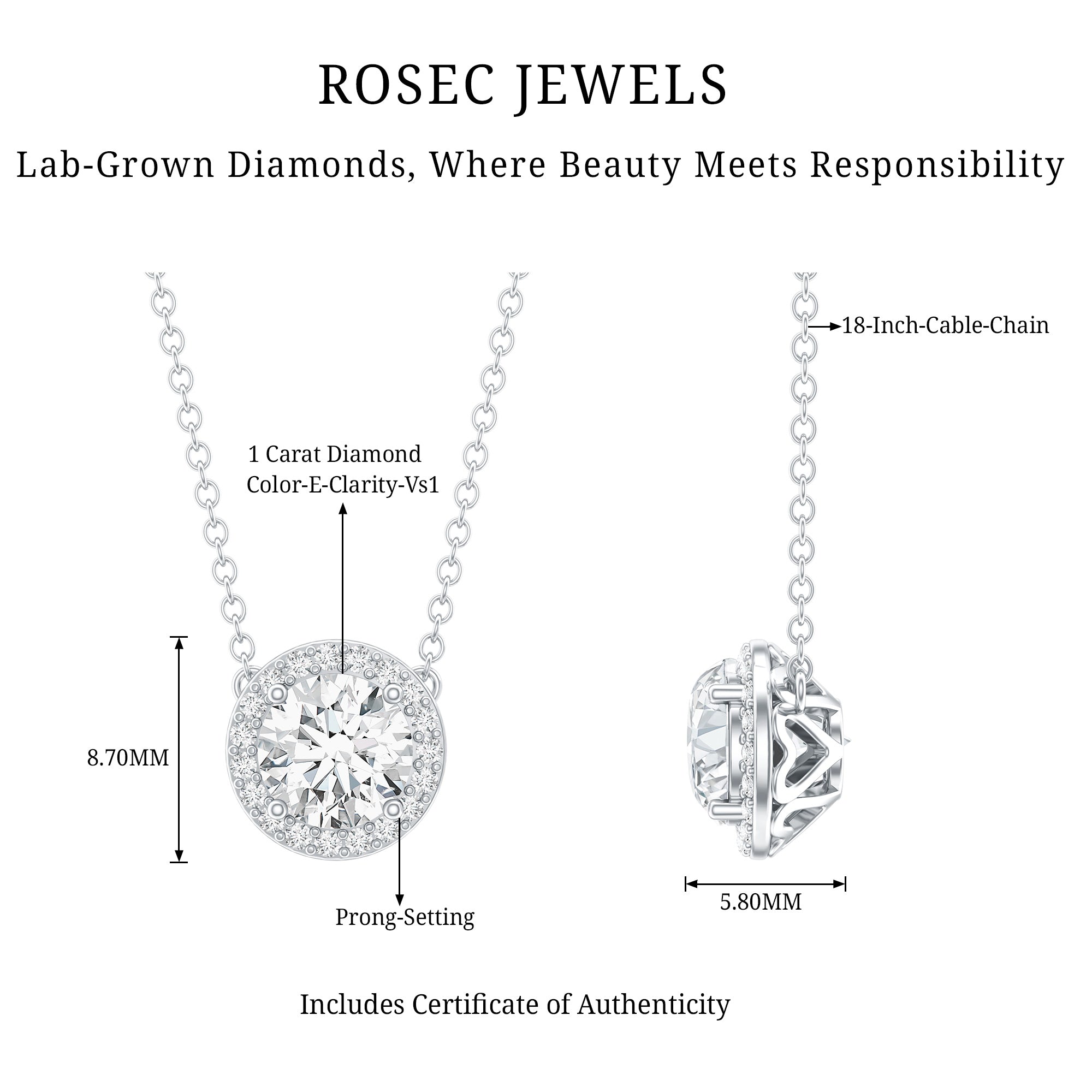 1 Carat Lab Grown Diamond Bridal Necklace with IGI Certificate