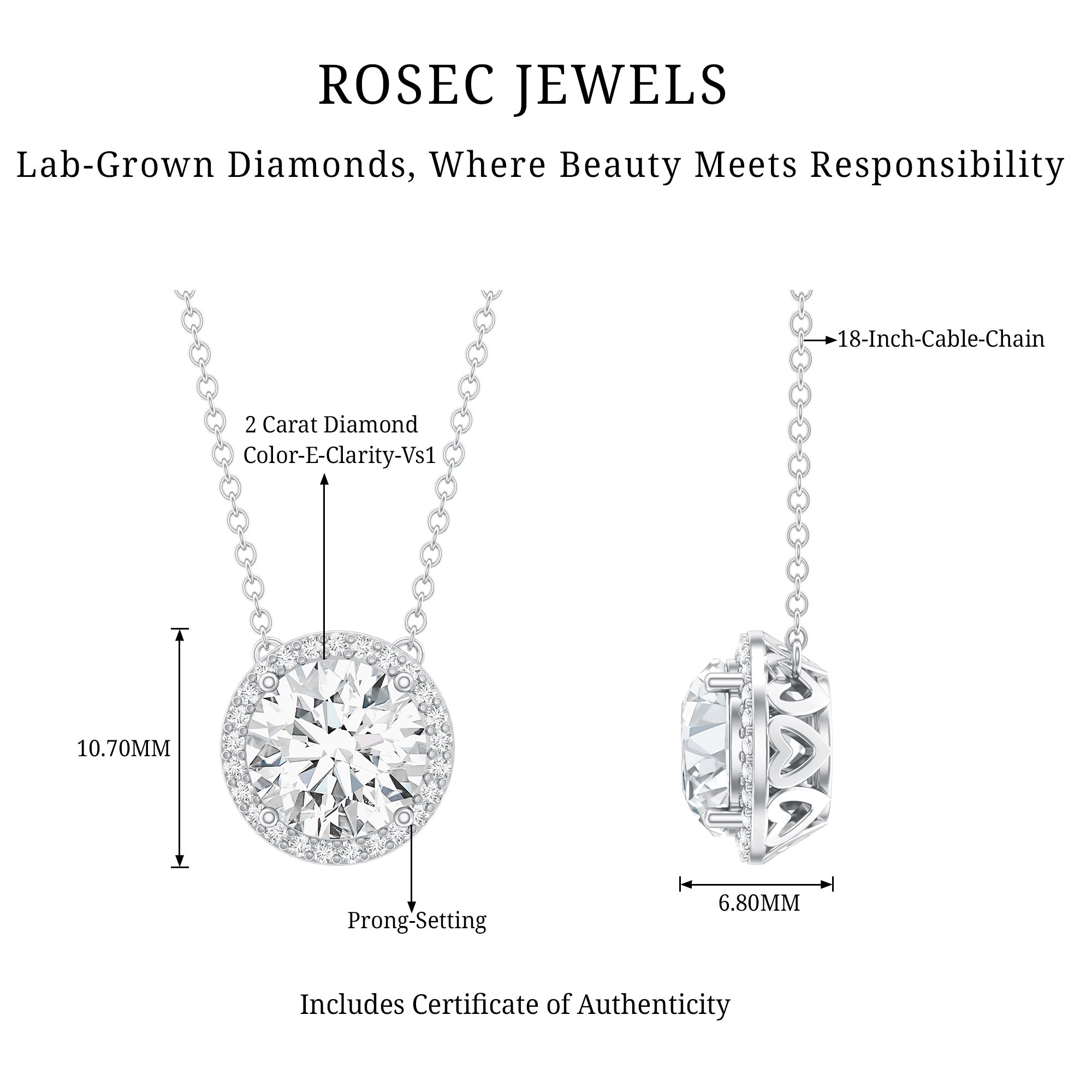 IGI Certified Round Lab Grown Diamond Wedding Necklace for Women