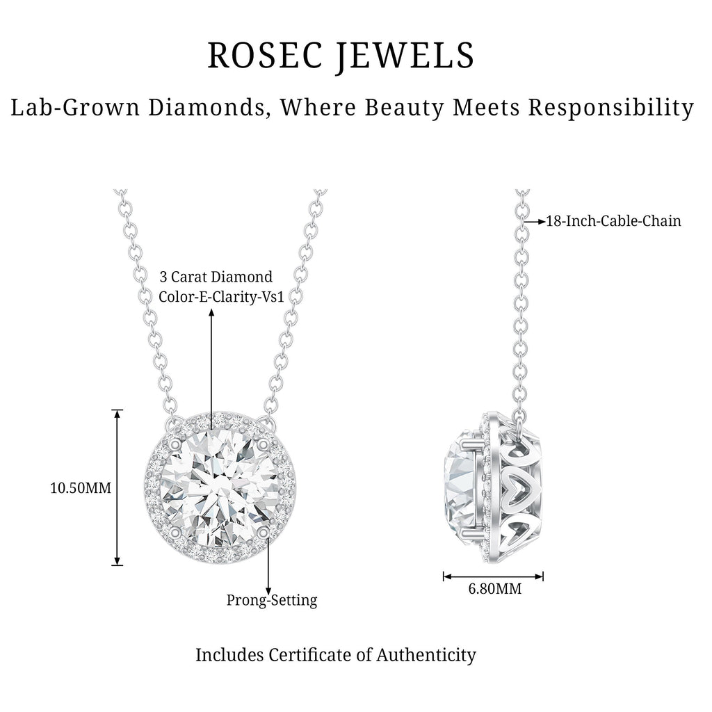 IGI Certified 3 Carat Lab Grown Diamond Necklace with Halo