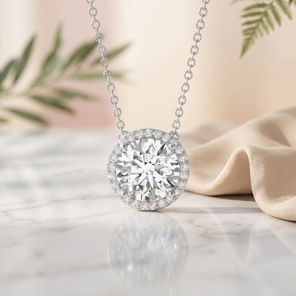 IGI Certified 3 Carat Lab Grown Diamond Necklace with Halo