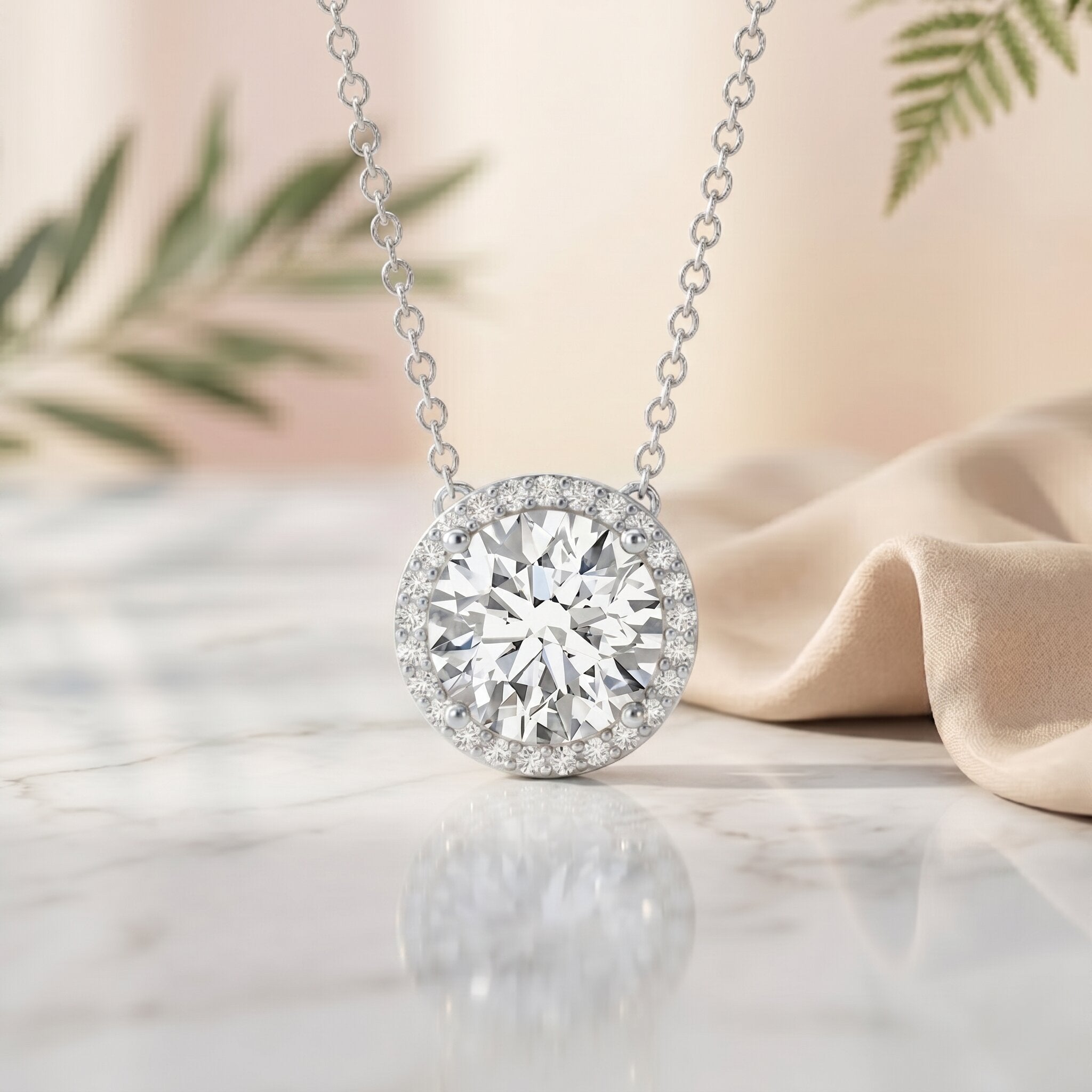IGI Certified 3 Carat Lab Grown Diamond Necklace with Halo
