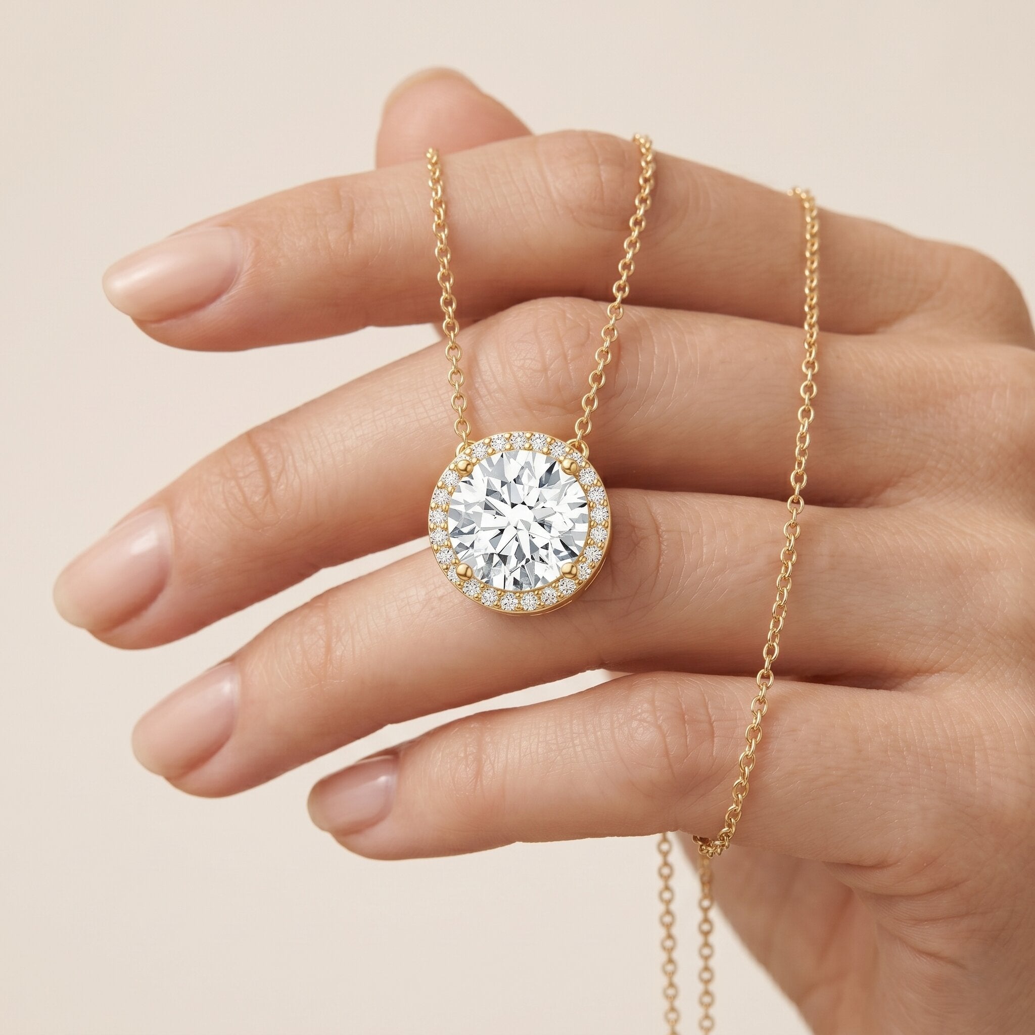 IGI Certified 3 Carat Lab Grown Diamond Necklace with Halo