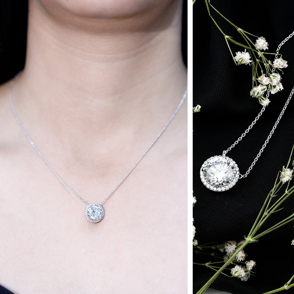 IGI Certified 4 Carat Round Lab Grown Diamond Statement Necklace
