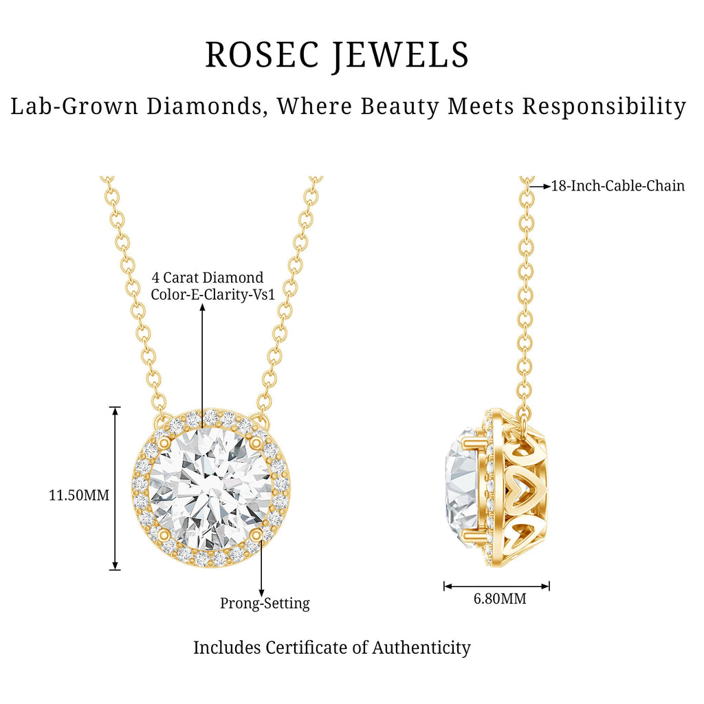 IGI Certified 4 Carat Round Lab Grown Diamond Statement Necklace